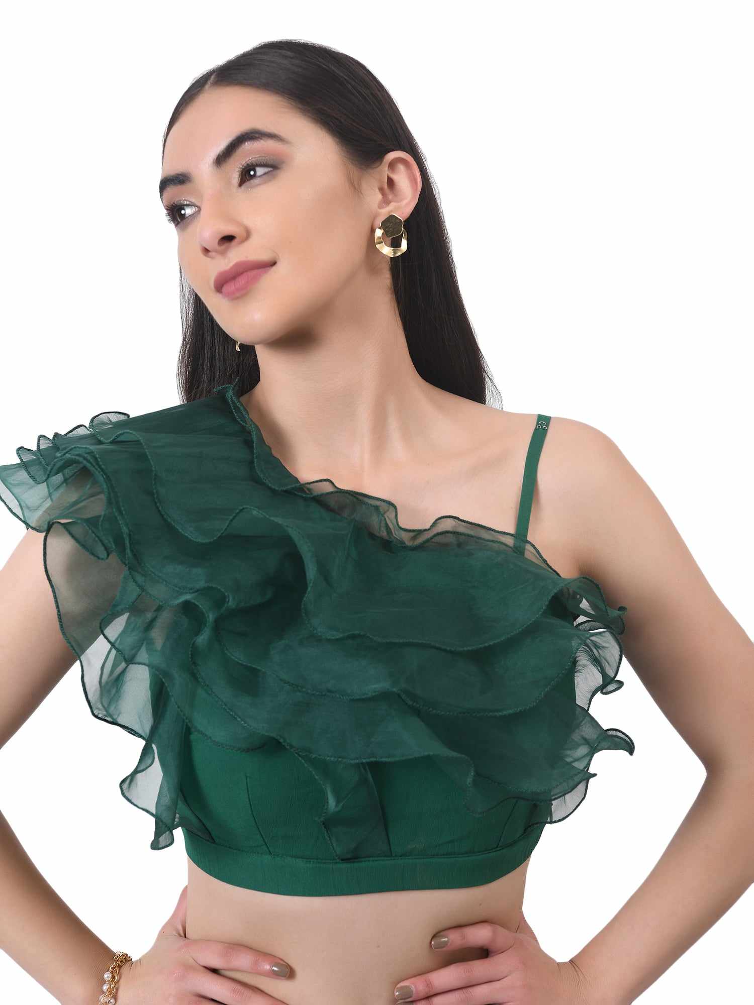 green ruffle top