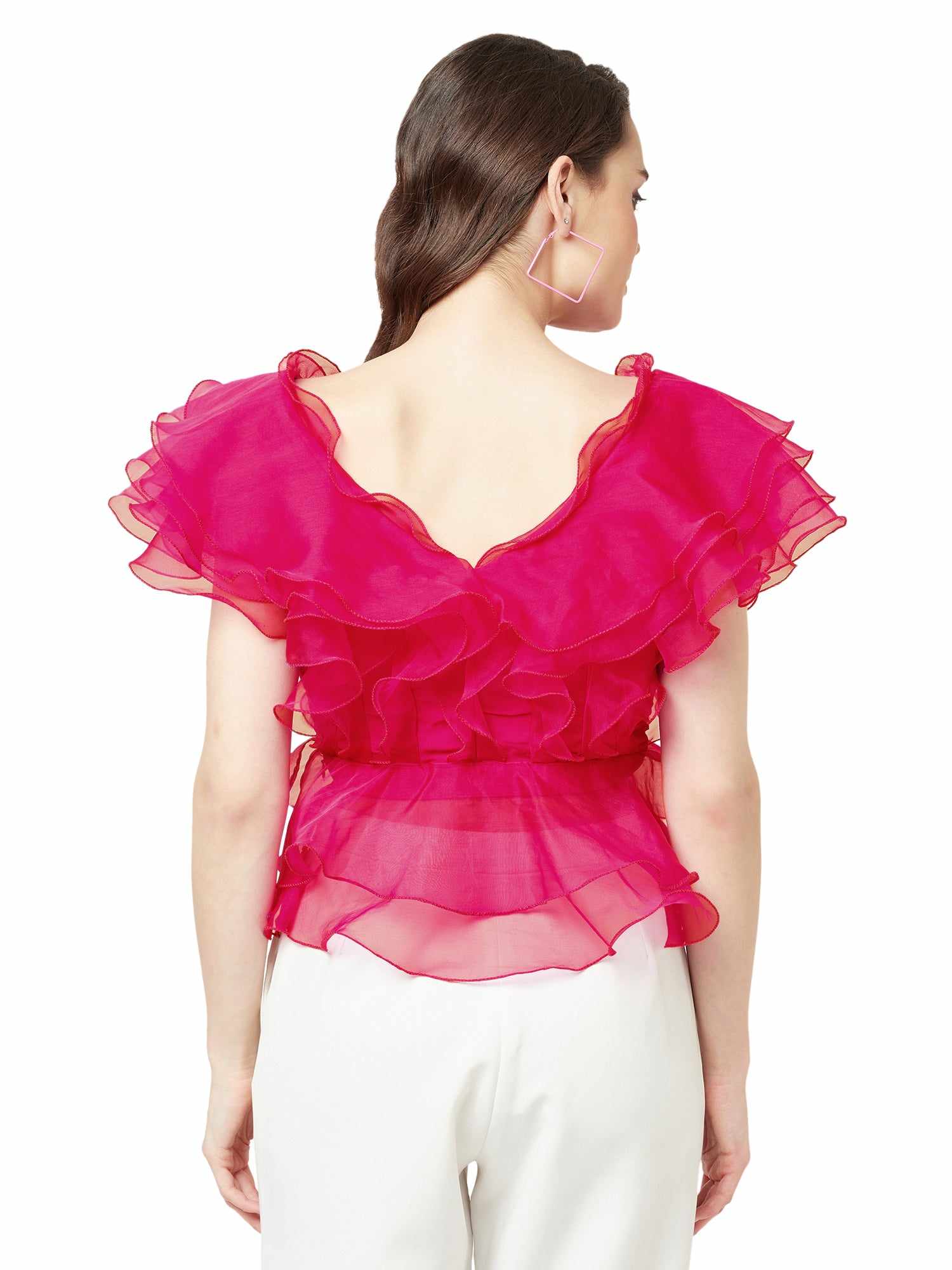 playfull ruffle hot pink top