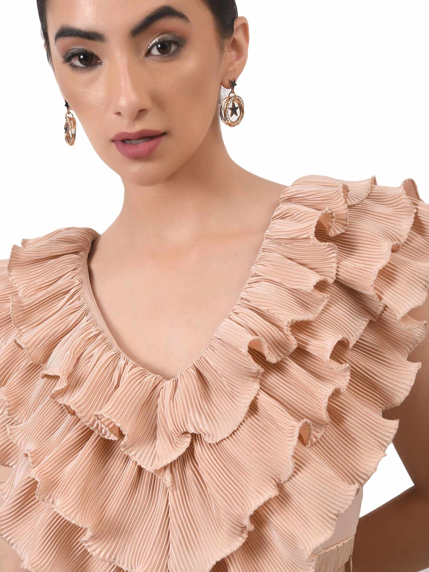 imaginative pleated nude ruffle top