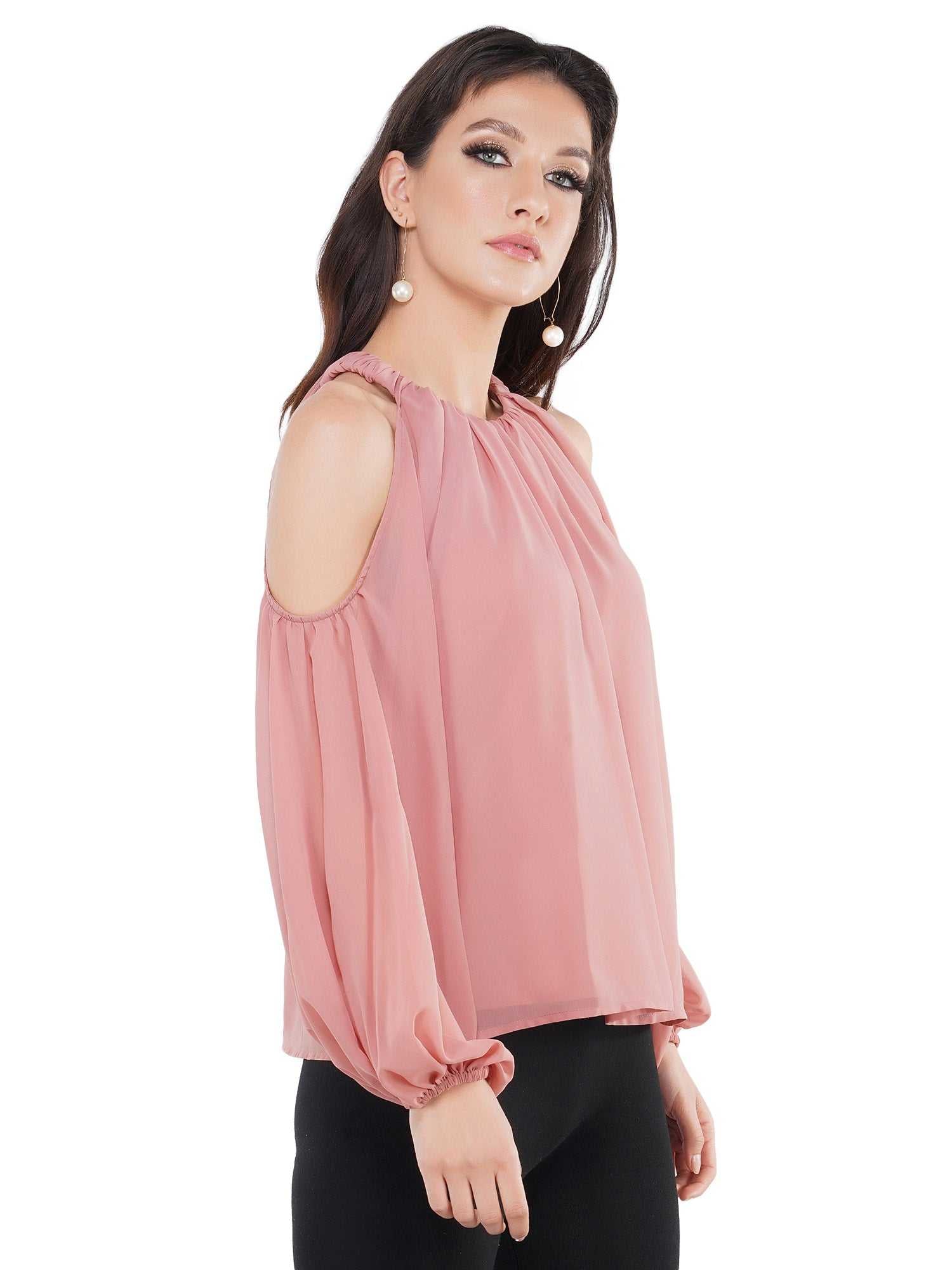 blush pink cold shoulder top