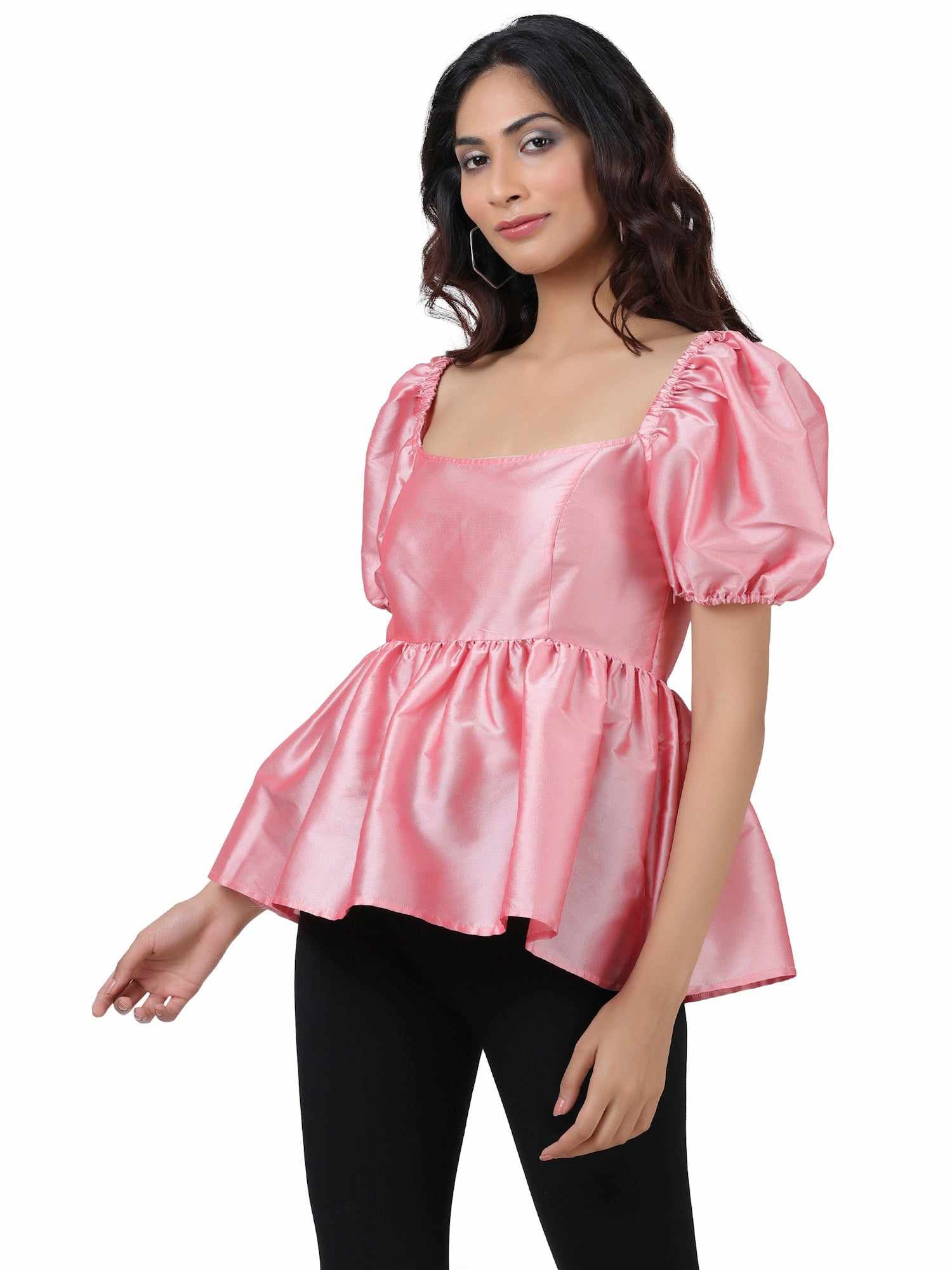 blush pink balloon sleeves top