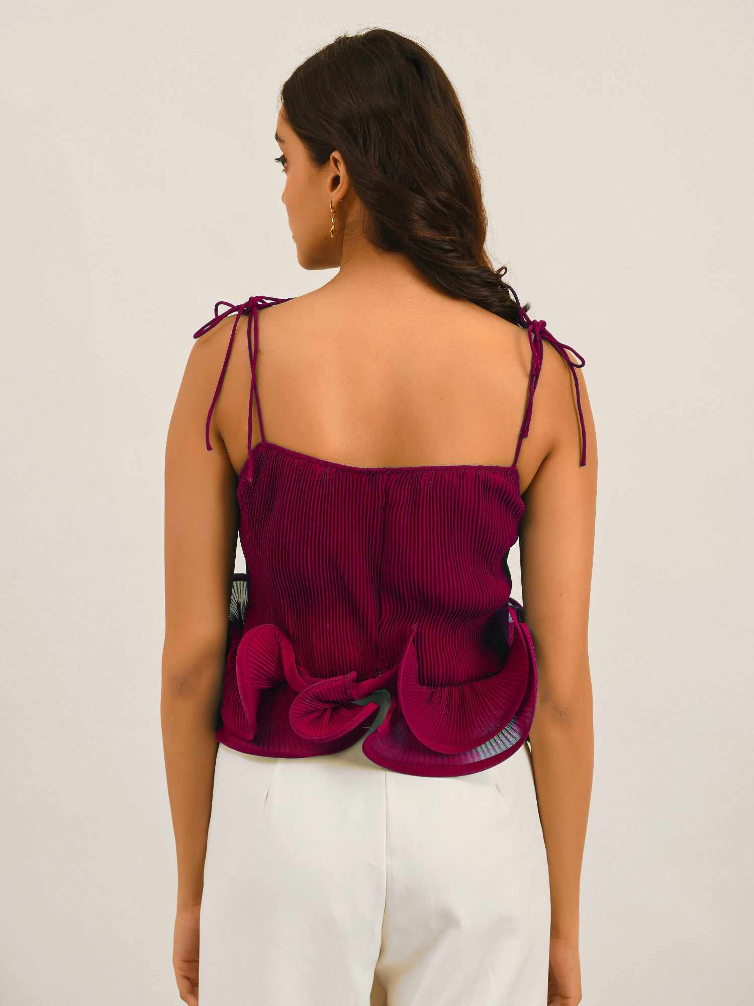 resort vacay top with dramatic hem ruffle