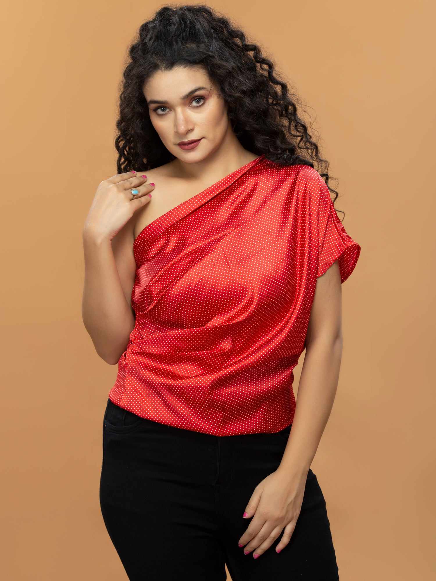 shiny satin ruched top