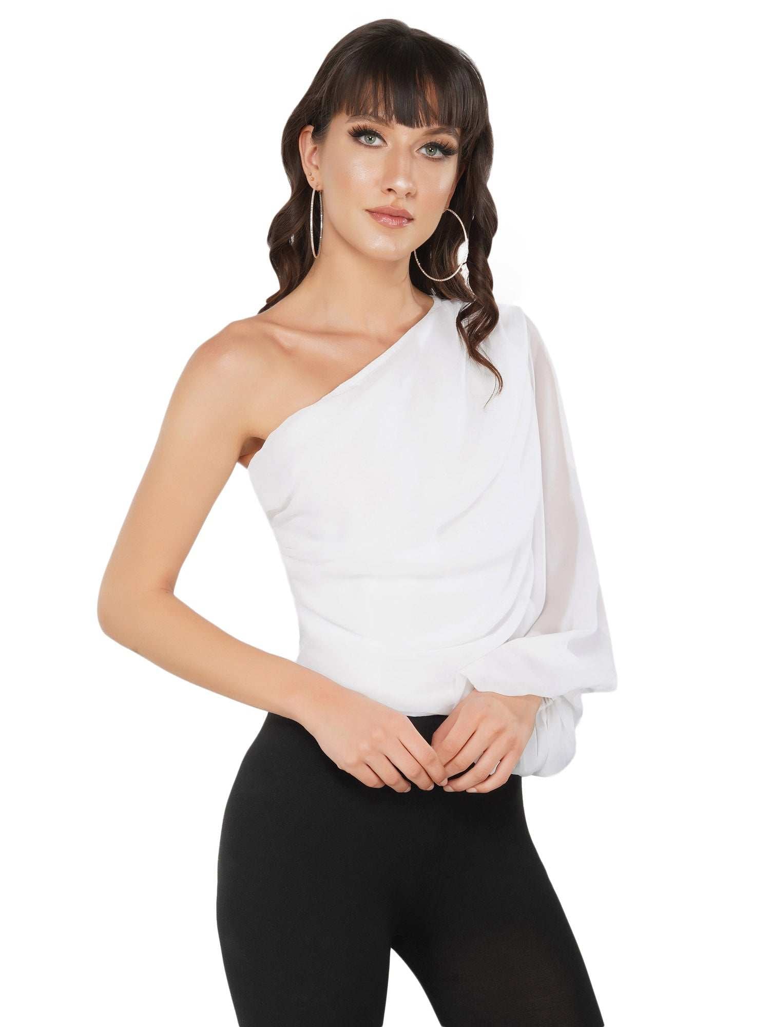 pearl white statement opulent sleeve blouse