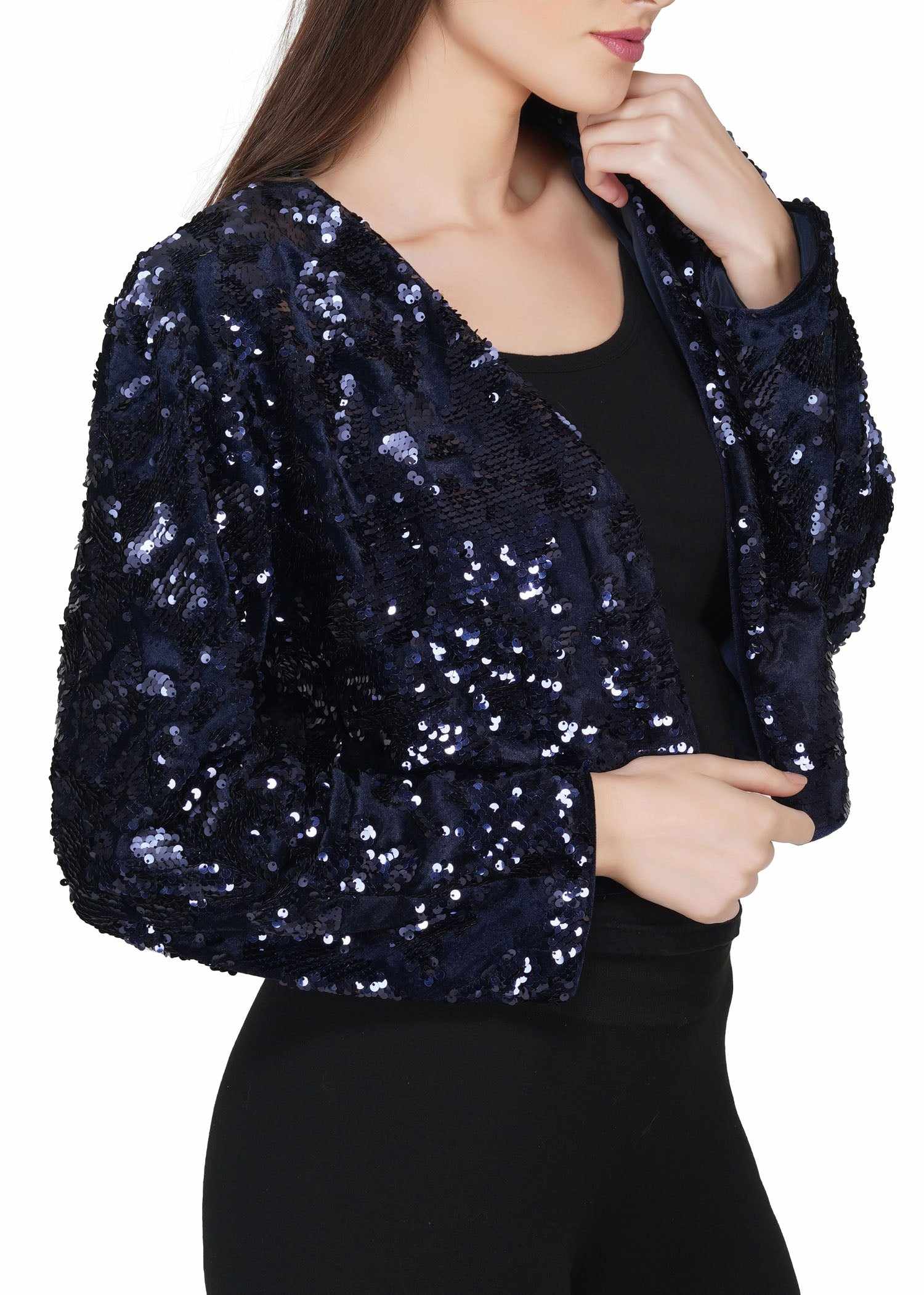 sequin velvet navy jacket