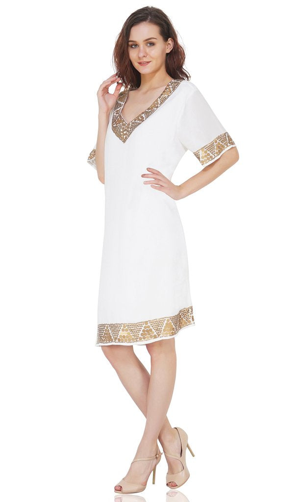 antique brass sequin border dress