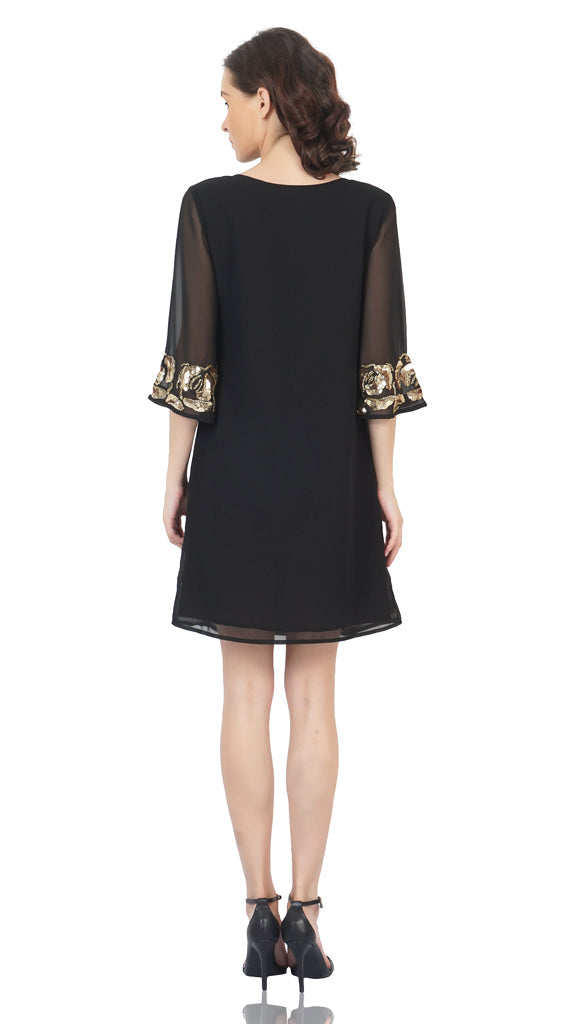 rose motif black dress