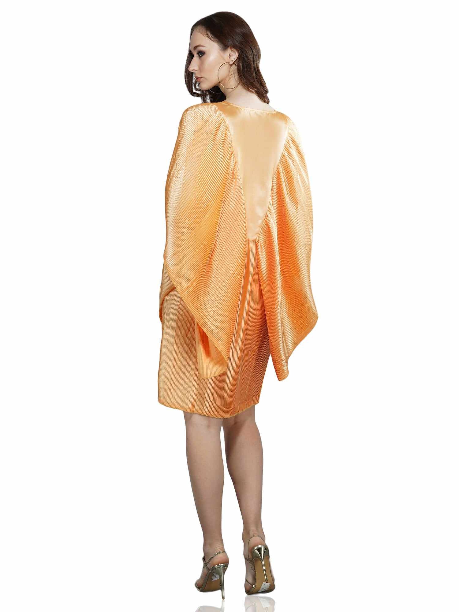 flutter sleeve pleated satin dress