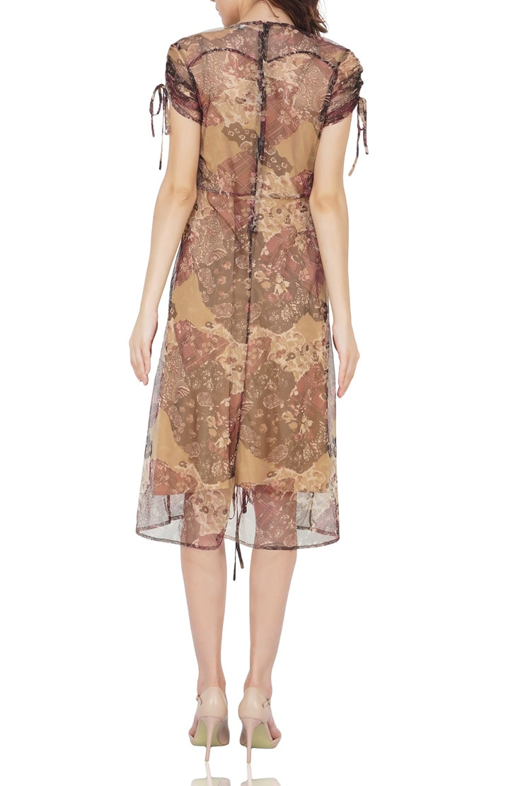 printed tulle dress with beige slip