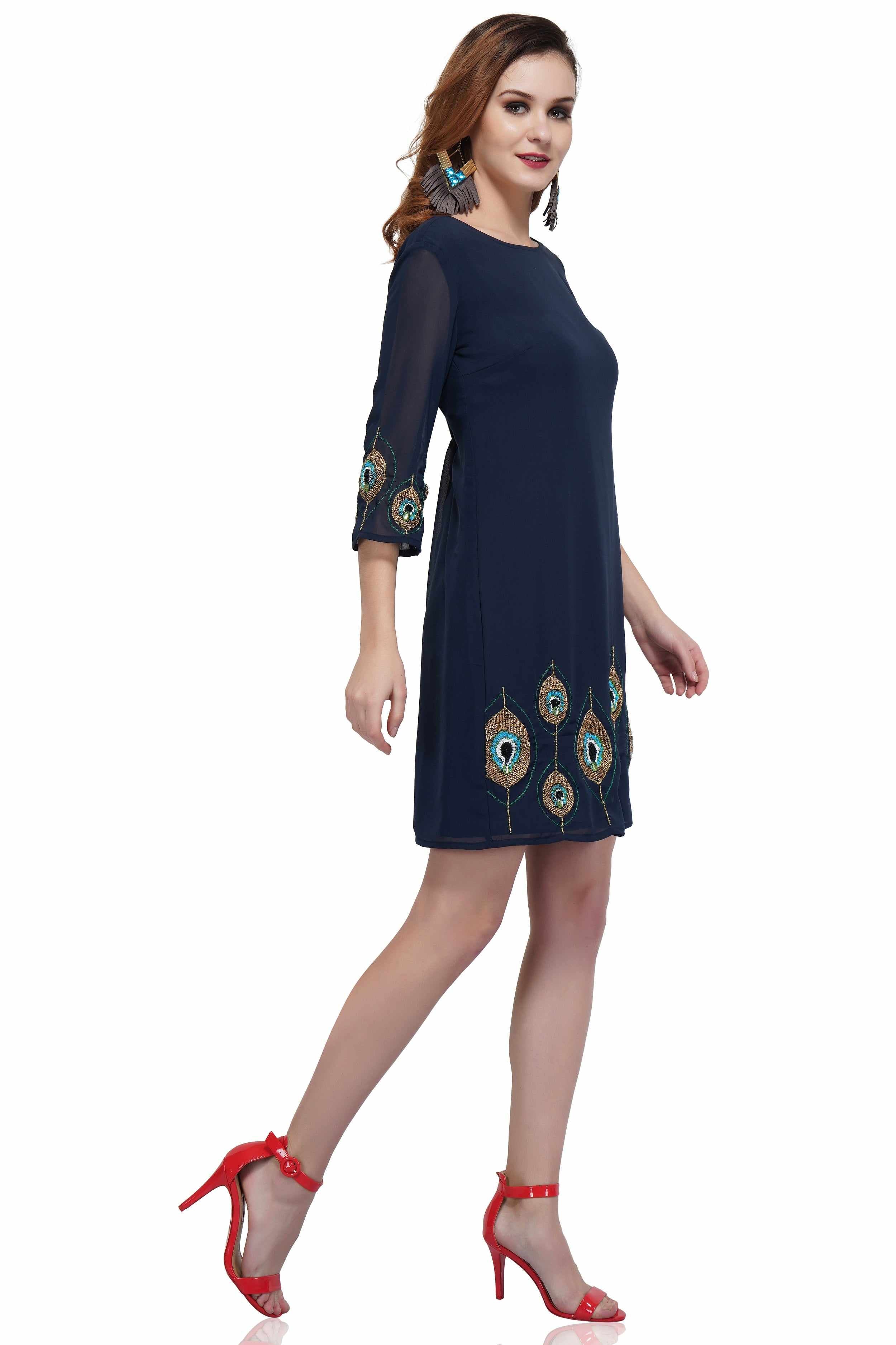 peacock motif dress