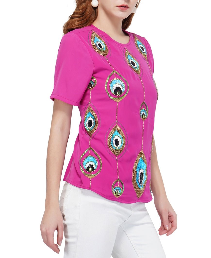 peacock motif magenta top