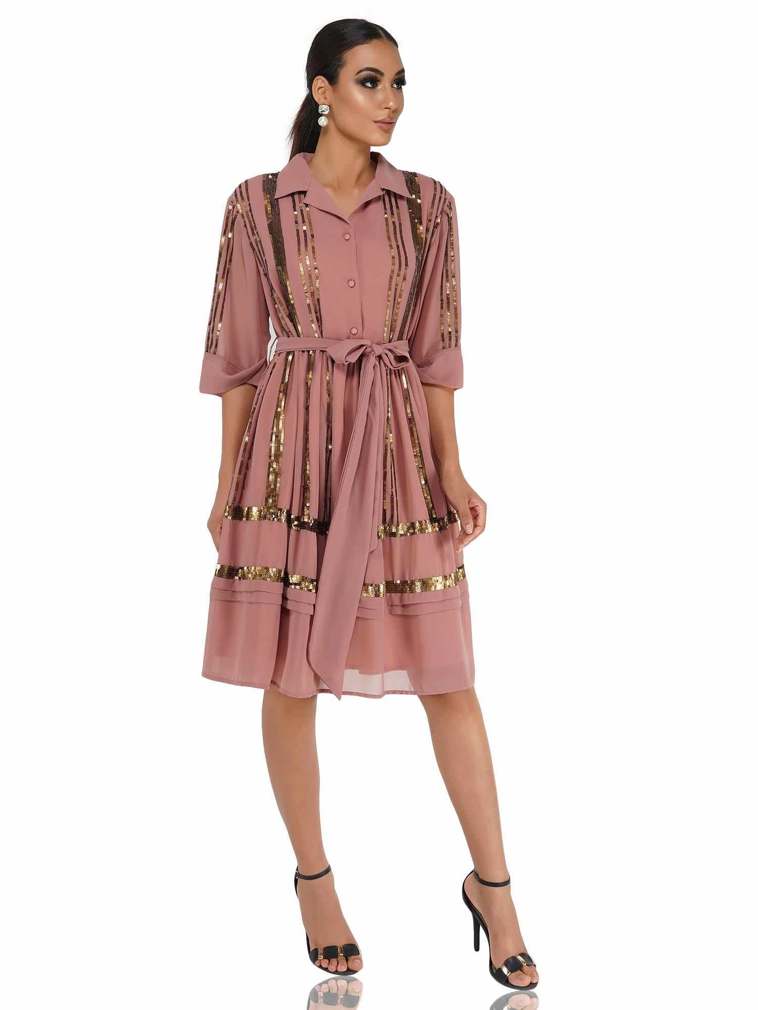 sequinned mock shirt dress