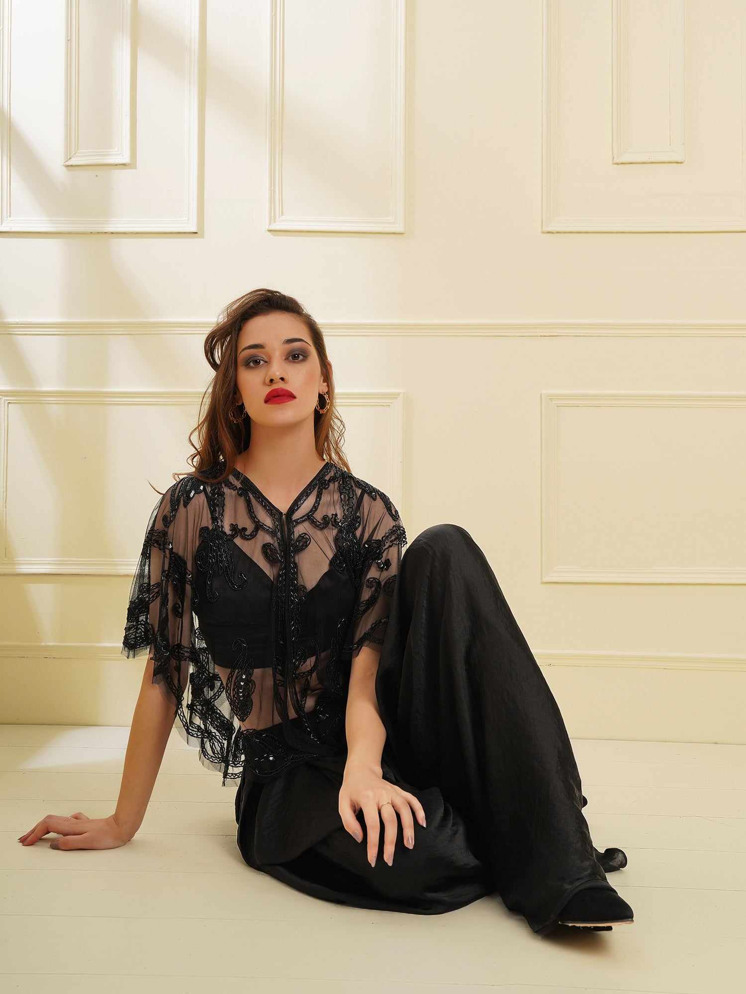 floral design tulle shrug