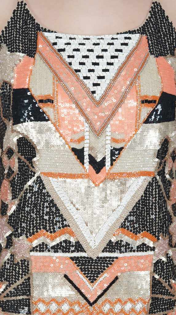 beige dress with beads embroidery