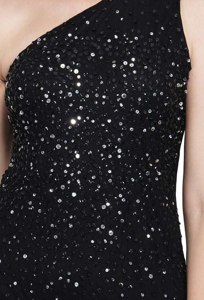 one shoulder sequin gown