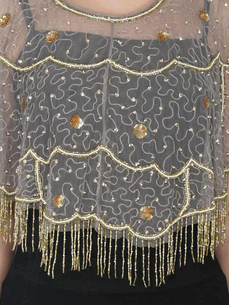 v shape geometric tulle shrug