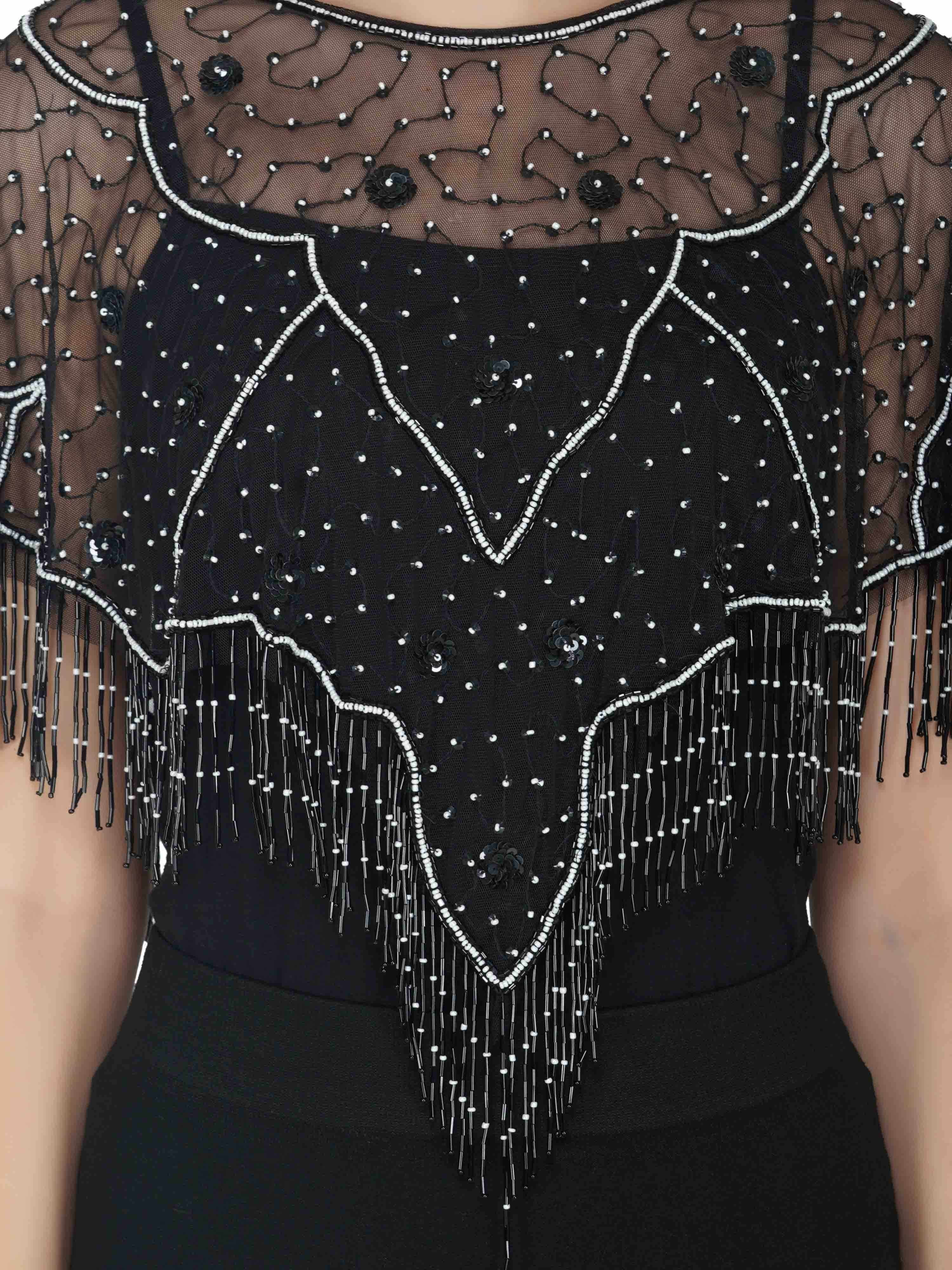 v shape geometric tulle shrug