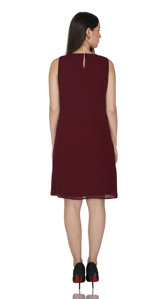 mirror neck pleated panel dress