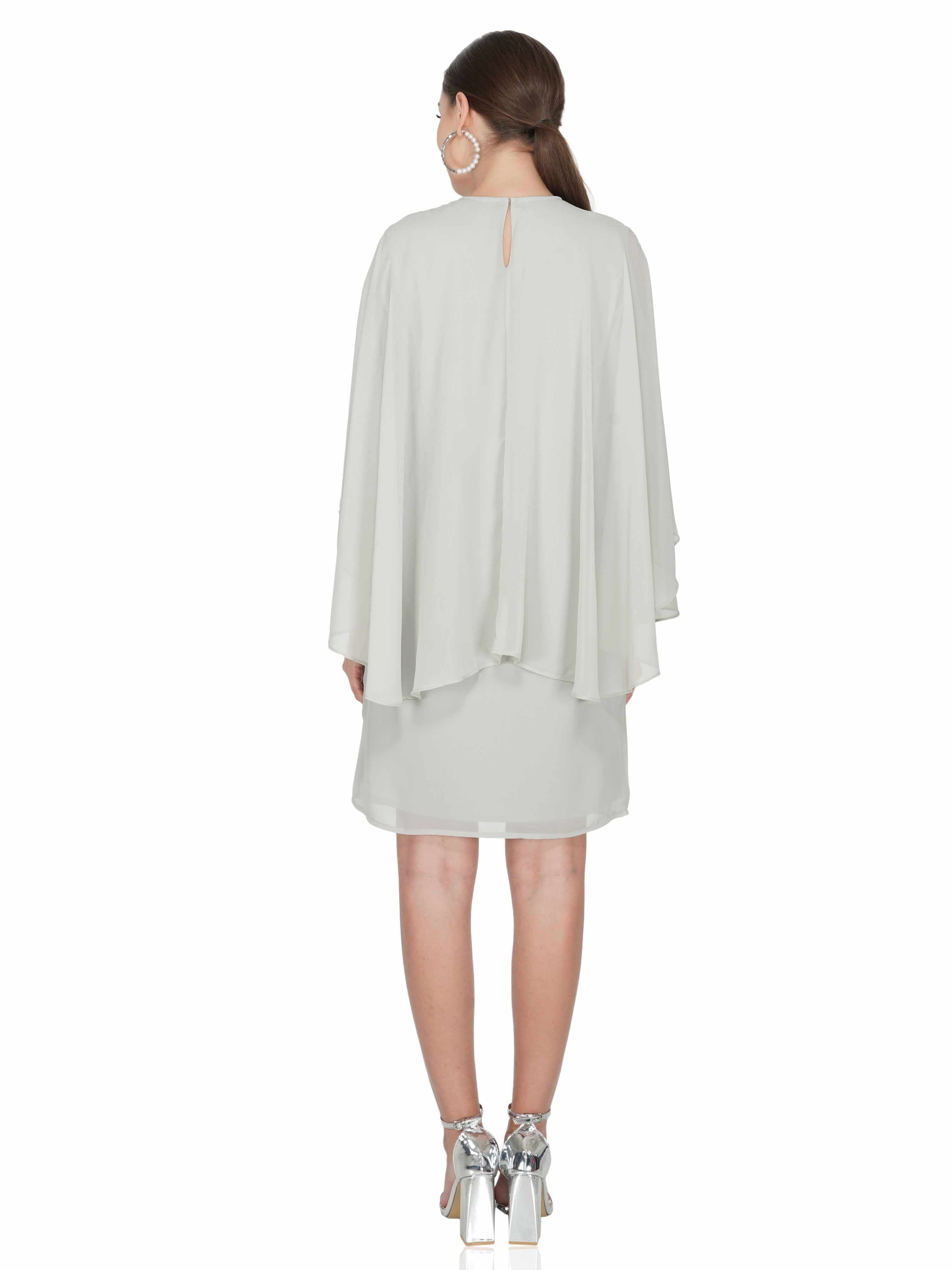 grey necklace cape sleeves dress