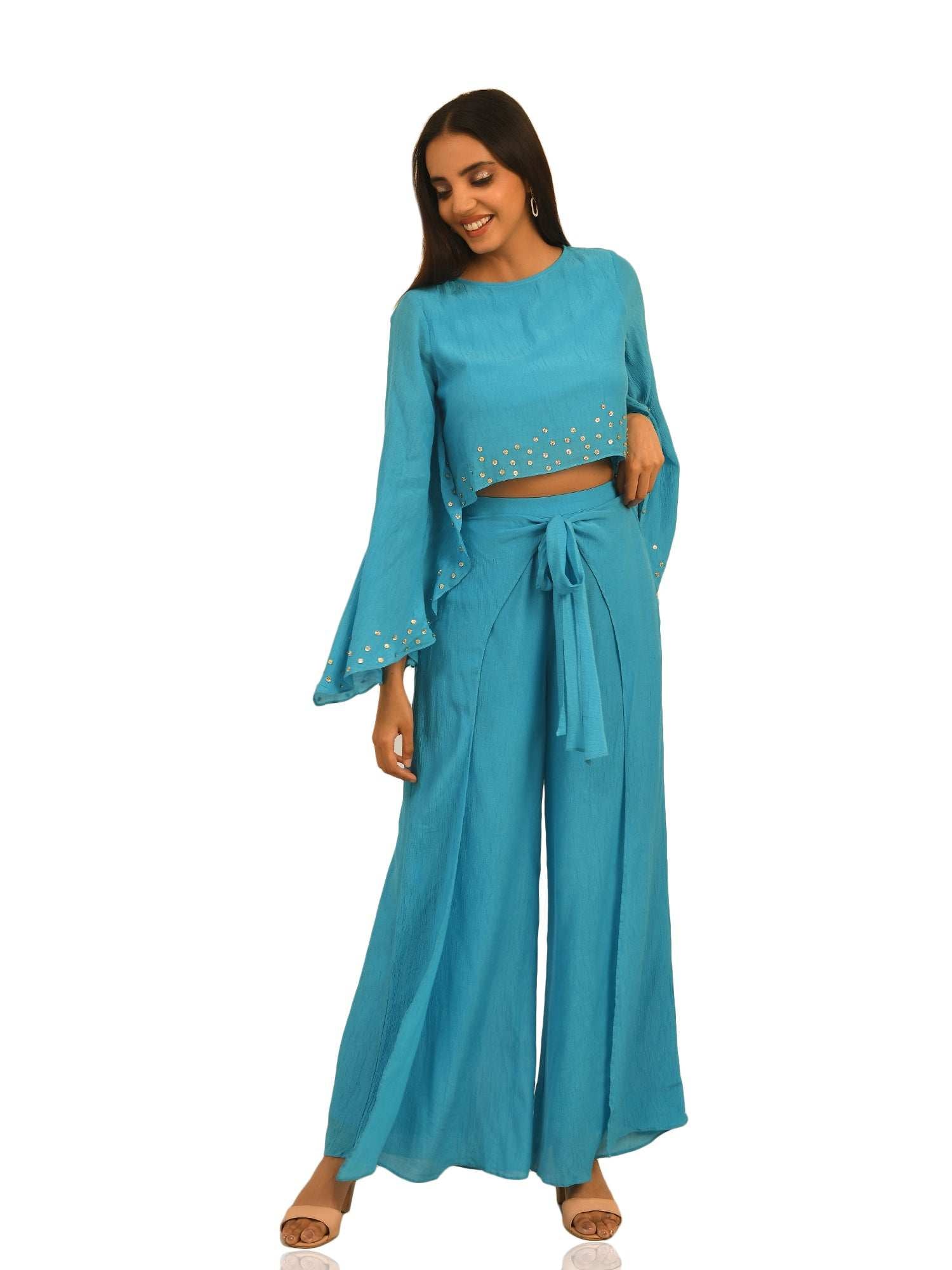 cape top with knot palazzo set