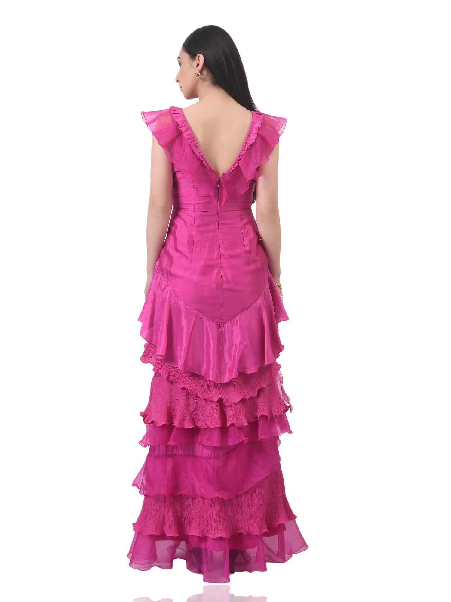 fushcia pink tier gown