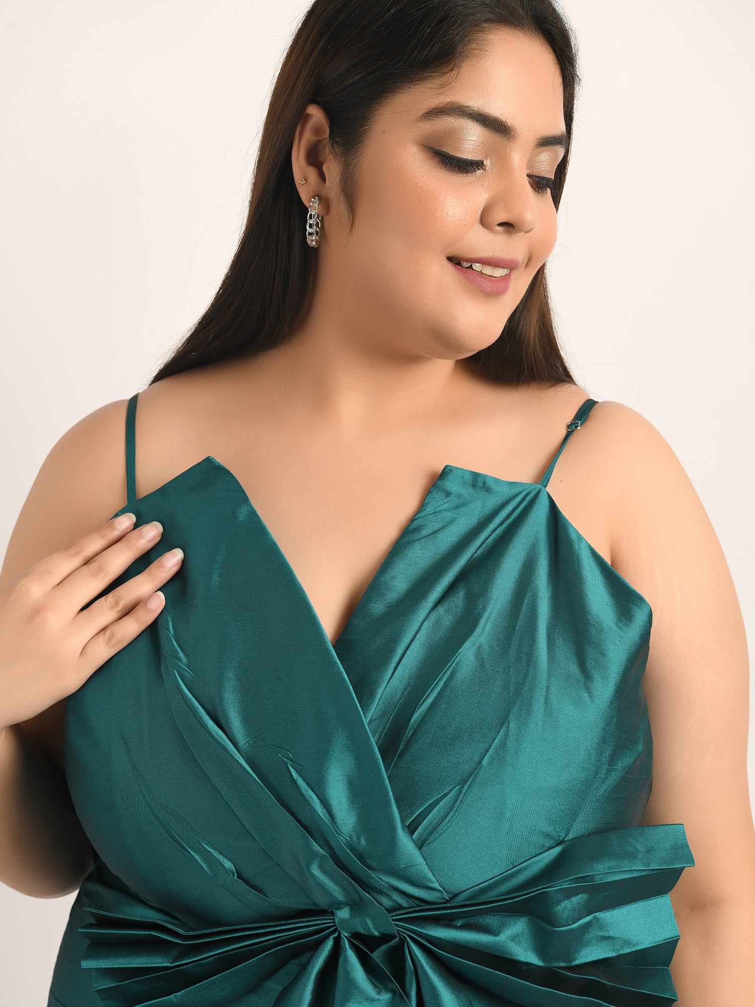 attic curves oversized knot teal dress