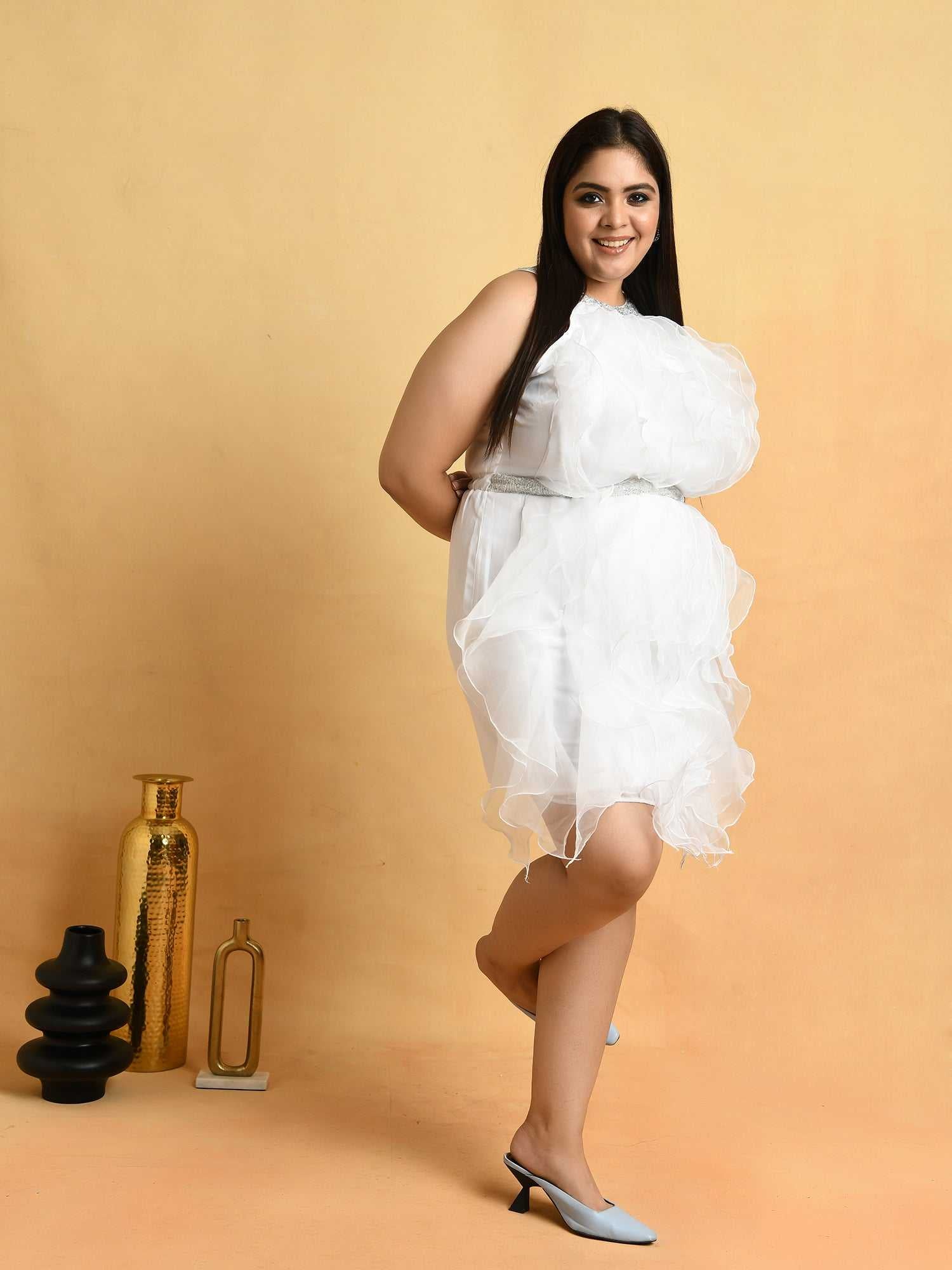 attic salt amelie all over white ruffle dress