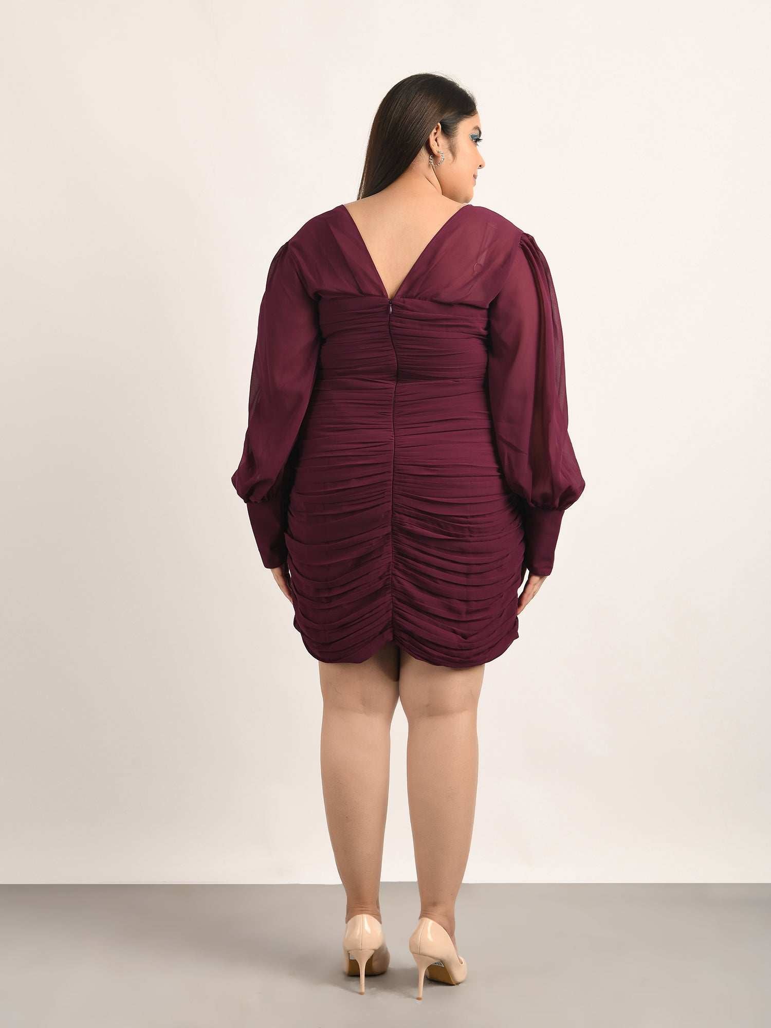 attic curves wine ruched mini dress