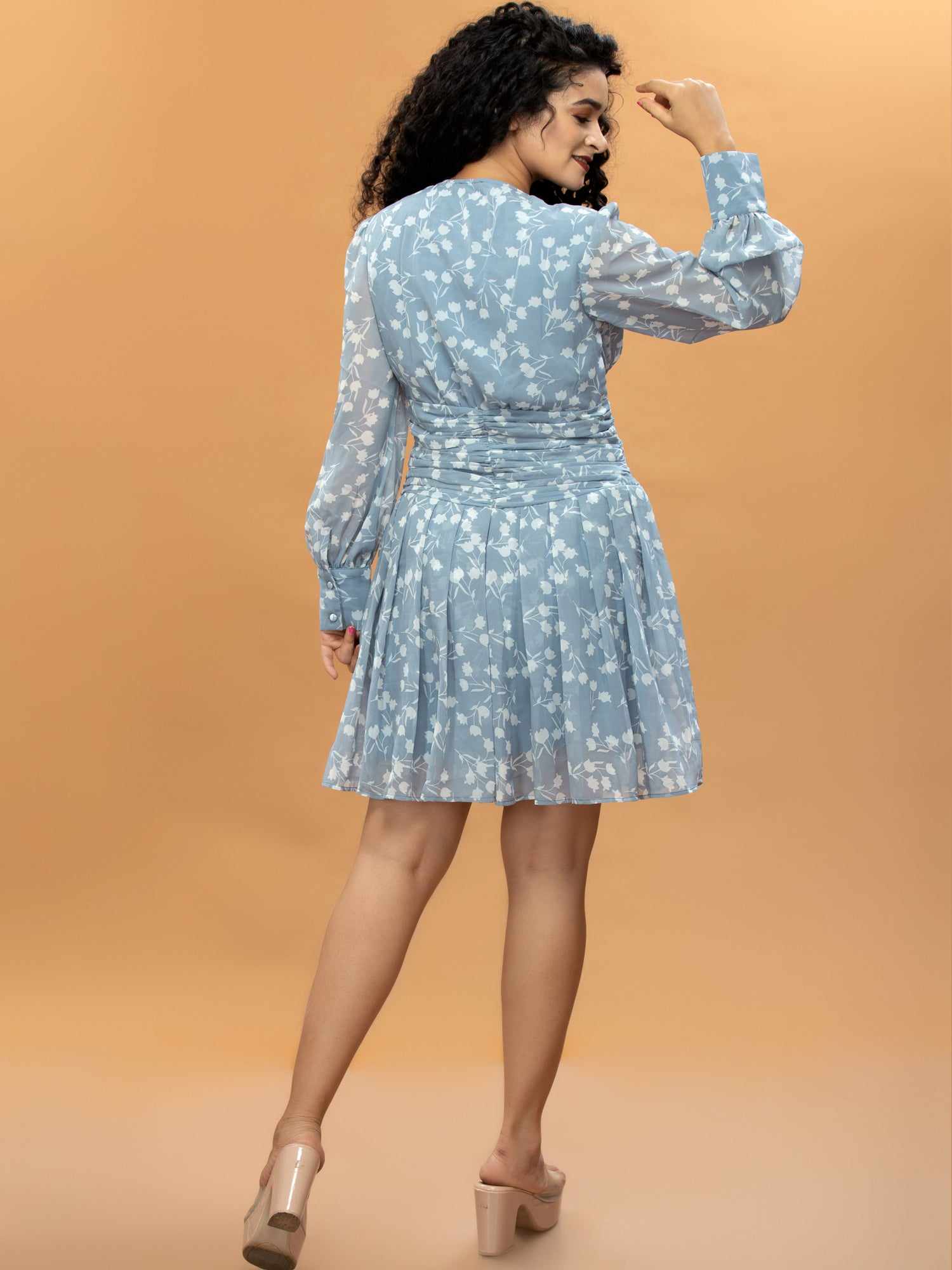printed blue polka dots mesh dress