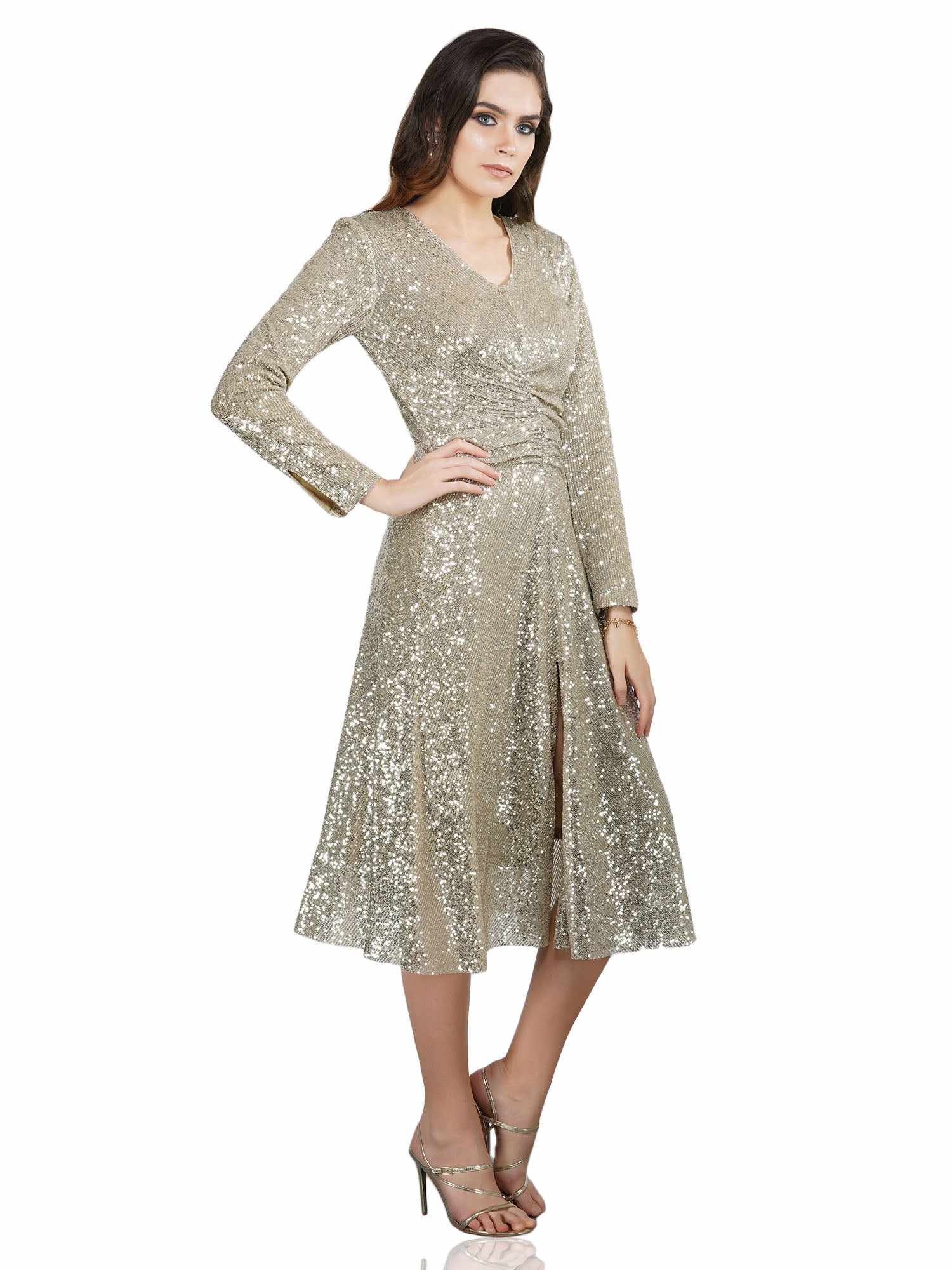 pretty please silver midi dress