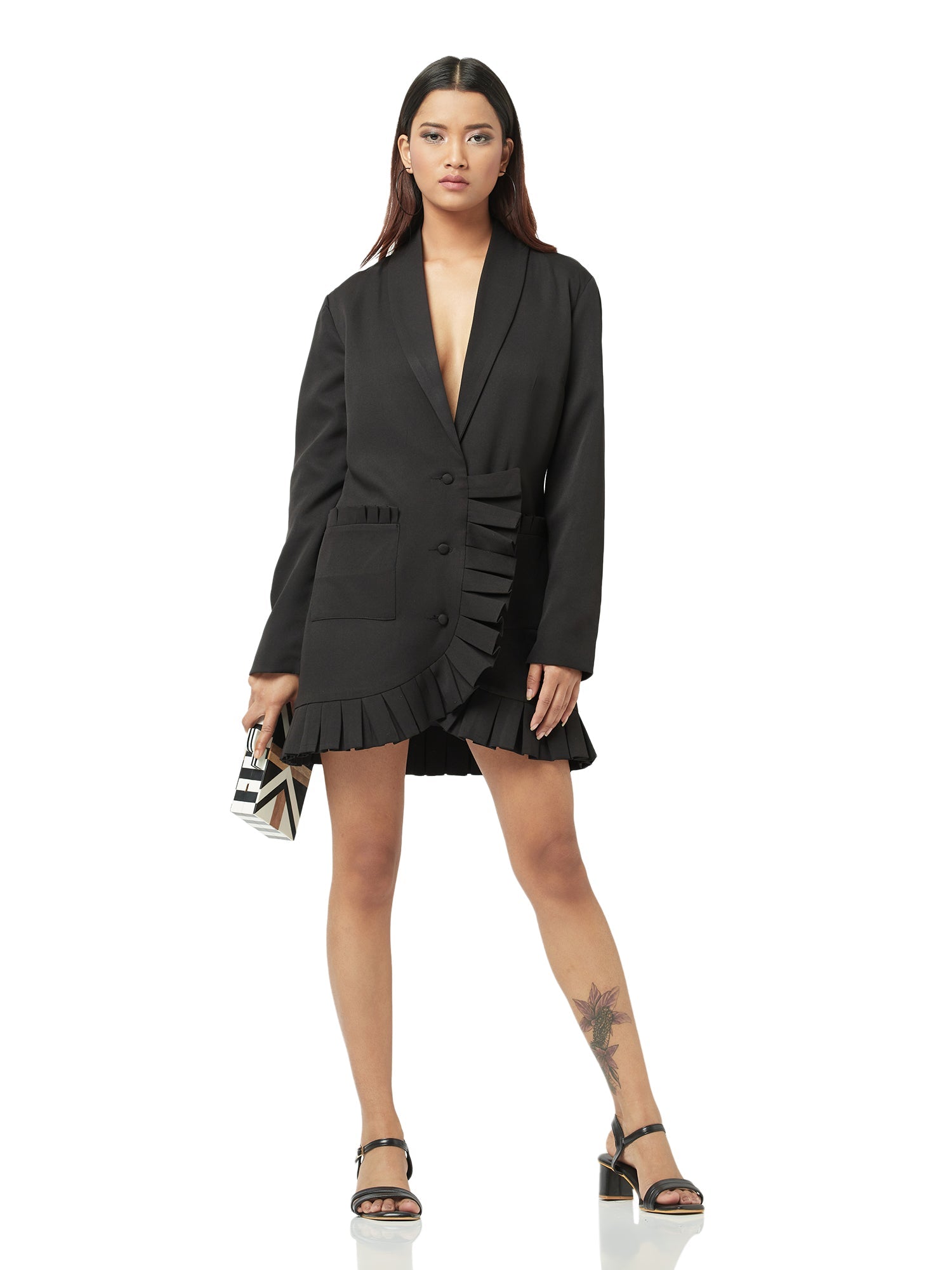 black tailored box pleats dress