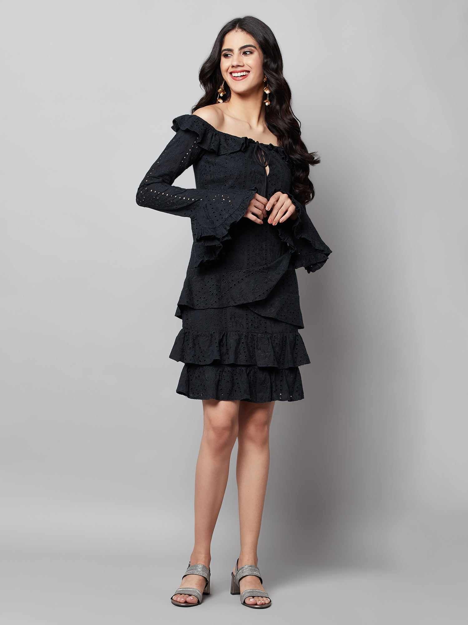 regal ruffle noir black dress