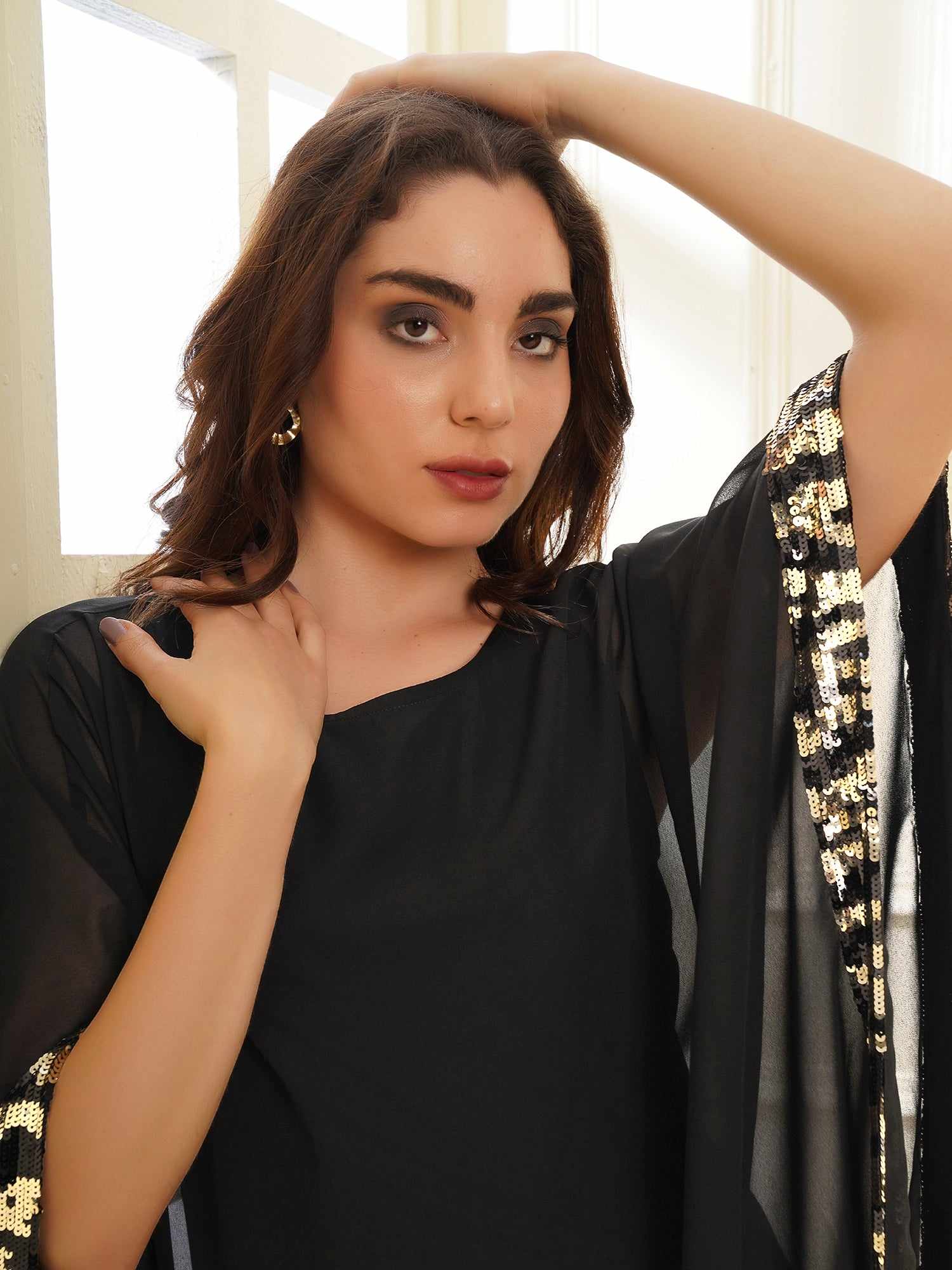 dual tone sequins cape dress
