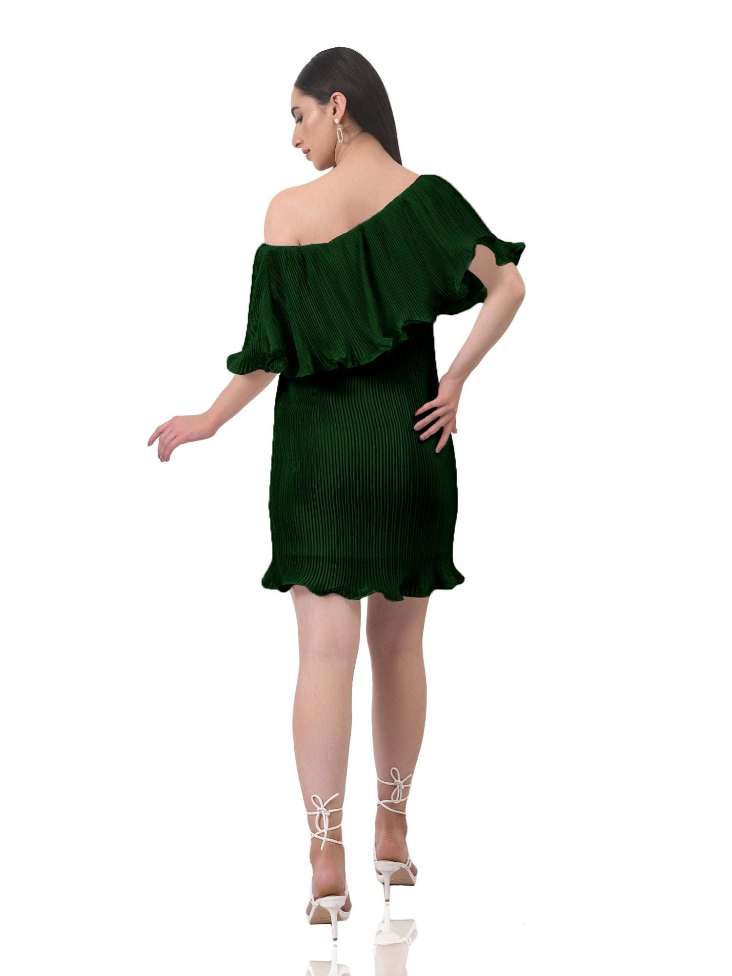 green imaginative pleated white dress