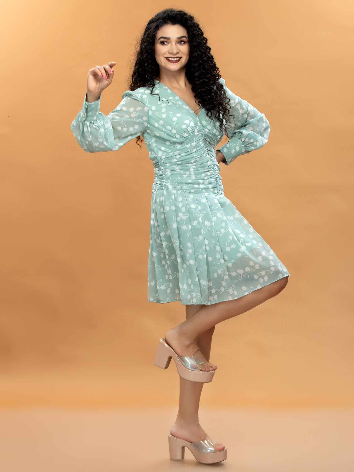 green polka dots mesh dress