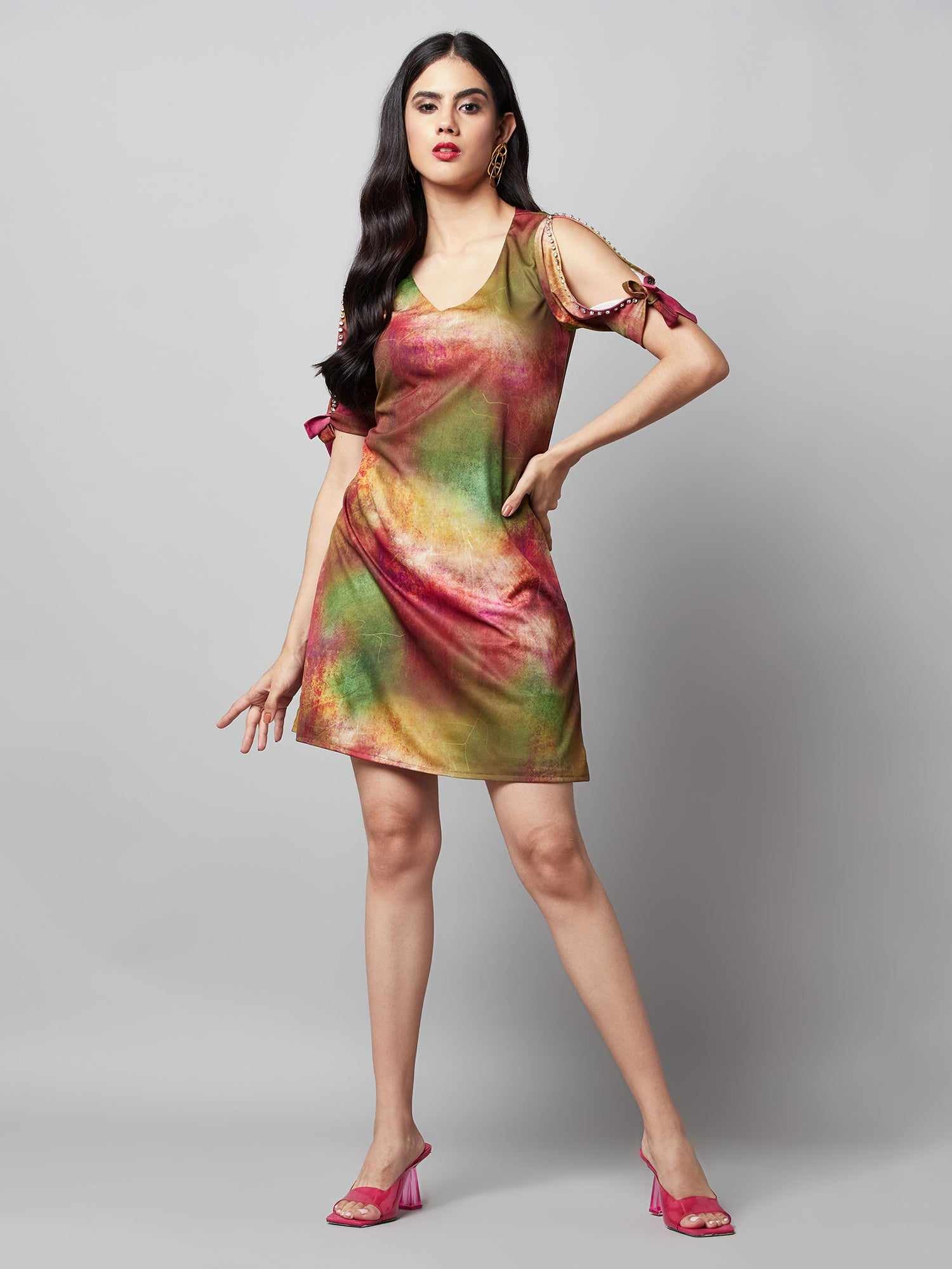 printed green regular fit dress