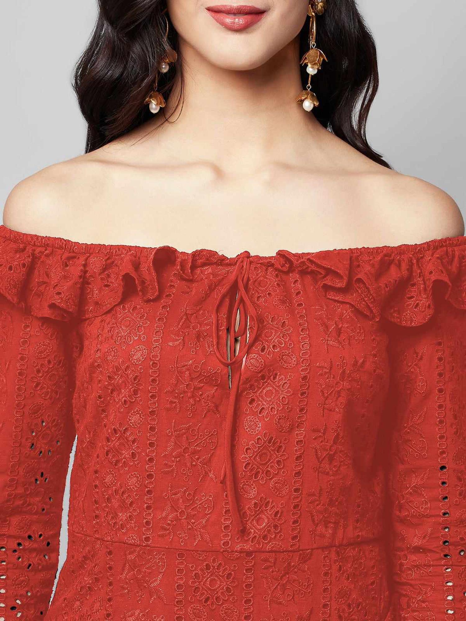 Regal Ruffle Noir Red Dress - Red