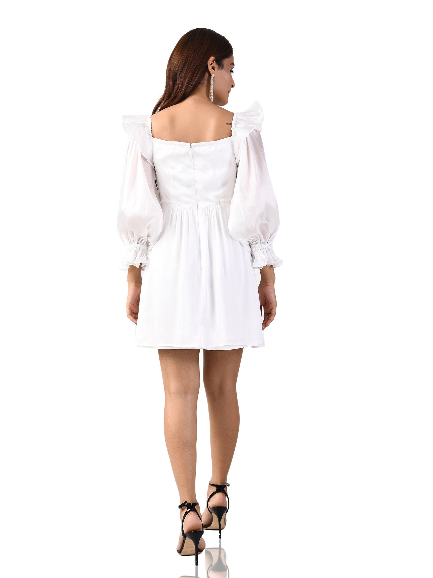 white organza blouson sleeves dress