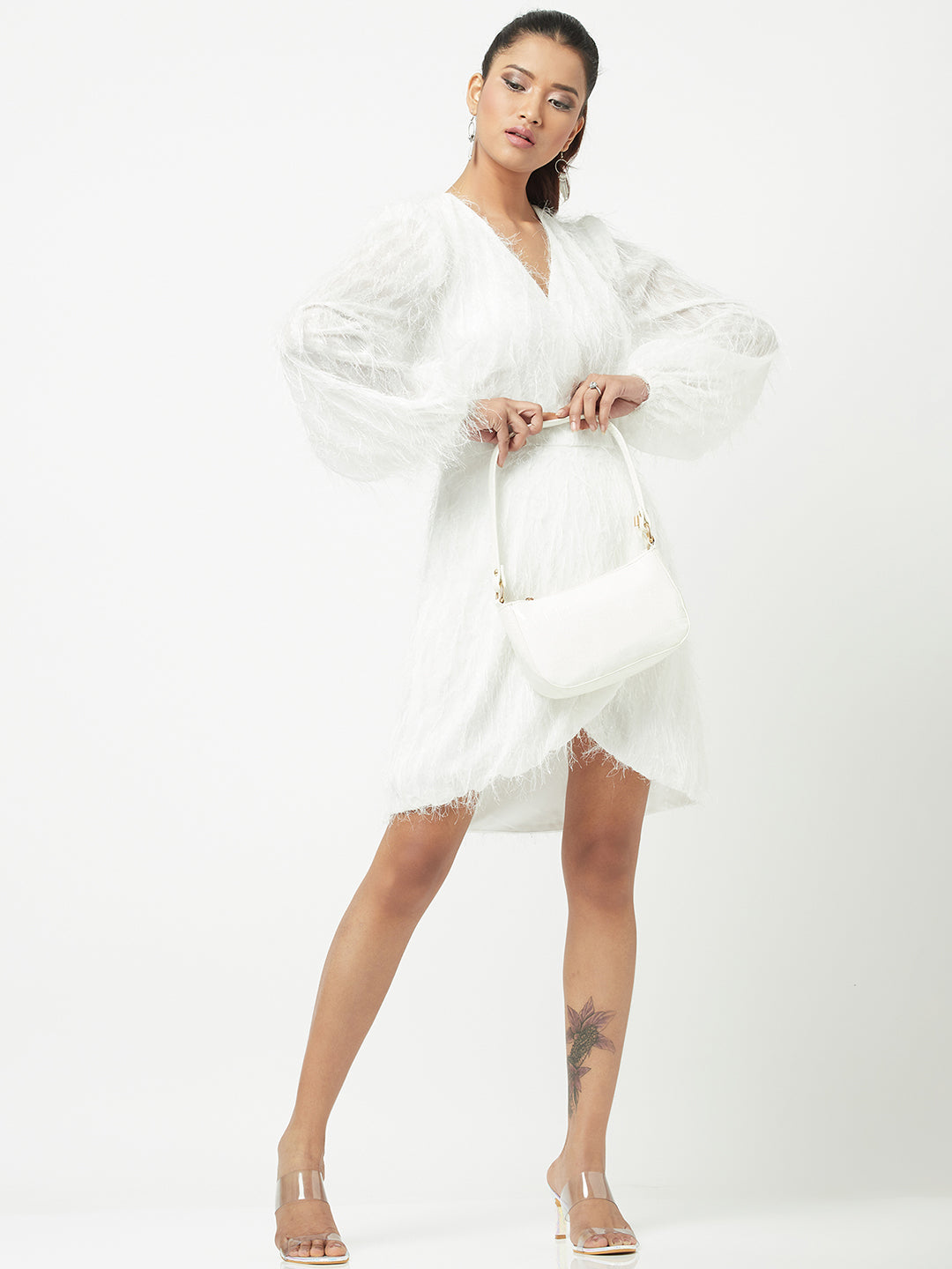 ivory fringe overlap dress