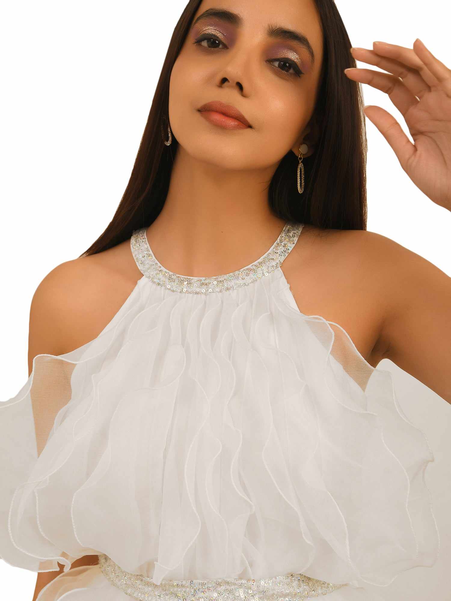 amelie all over white ruffle dress