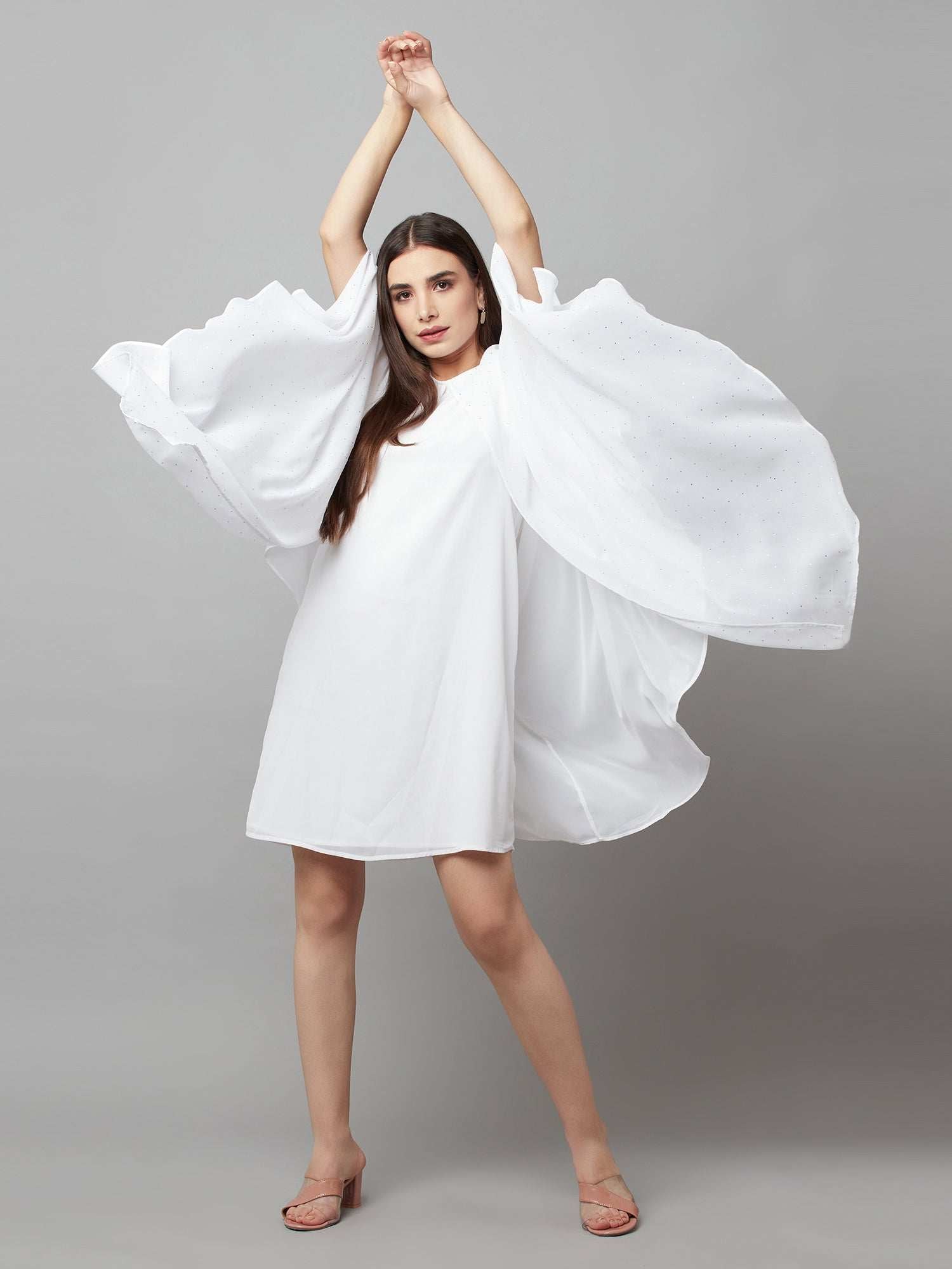 all over stud white dress