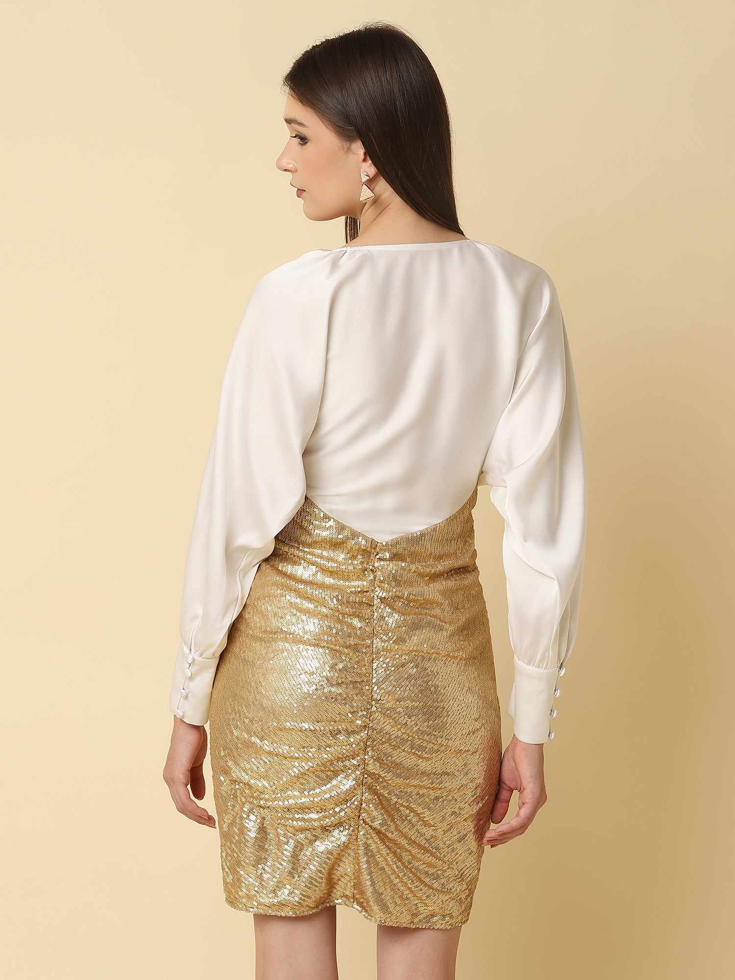 white gold sequins dress