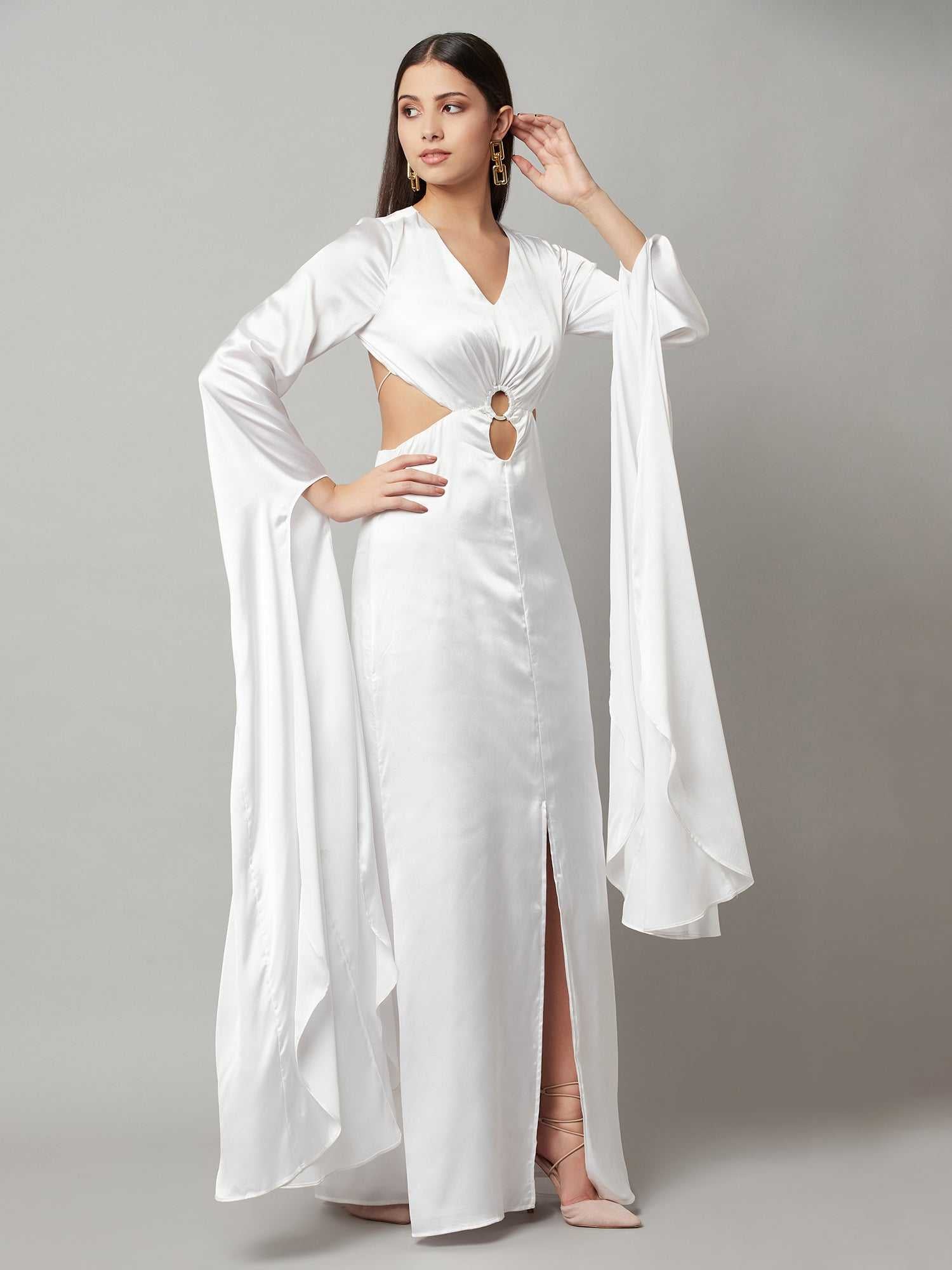 mystique long sleeves satin gown