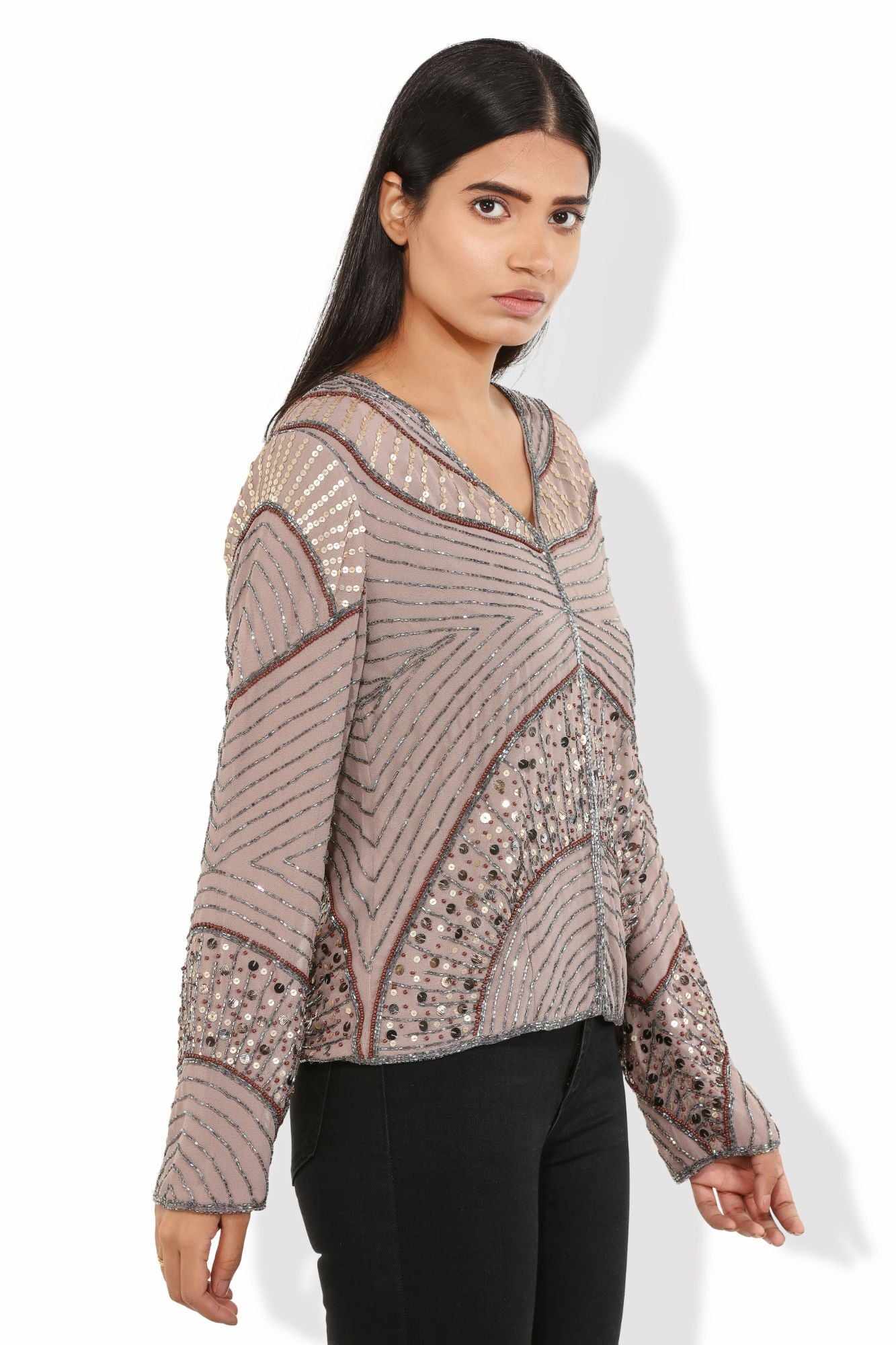 dusky nude geometric sequins blazer