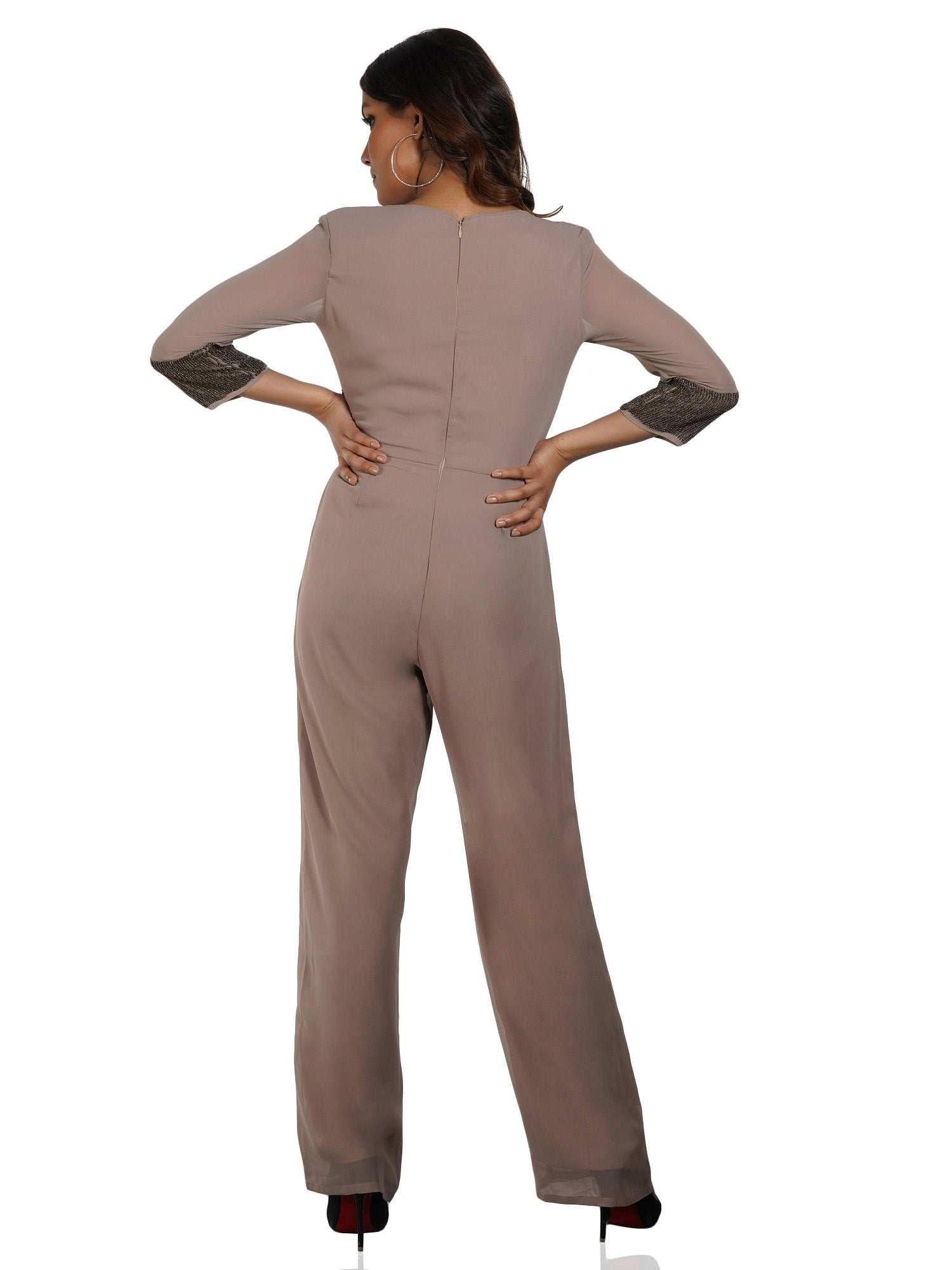 Limelight Stealing Beige Georgette Embroidered Jumpsuit