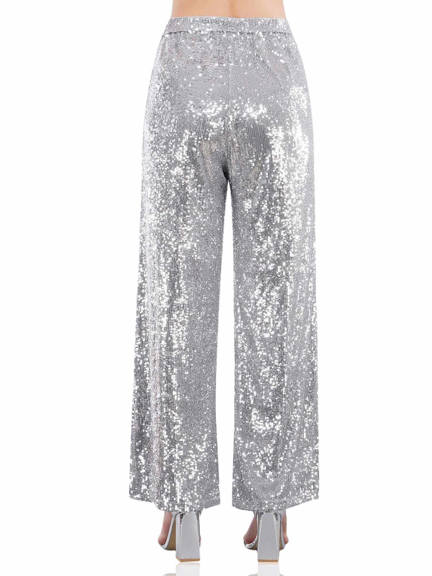 silver sequined tulle high rise pants