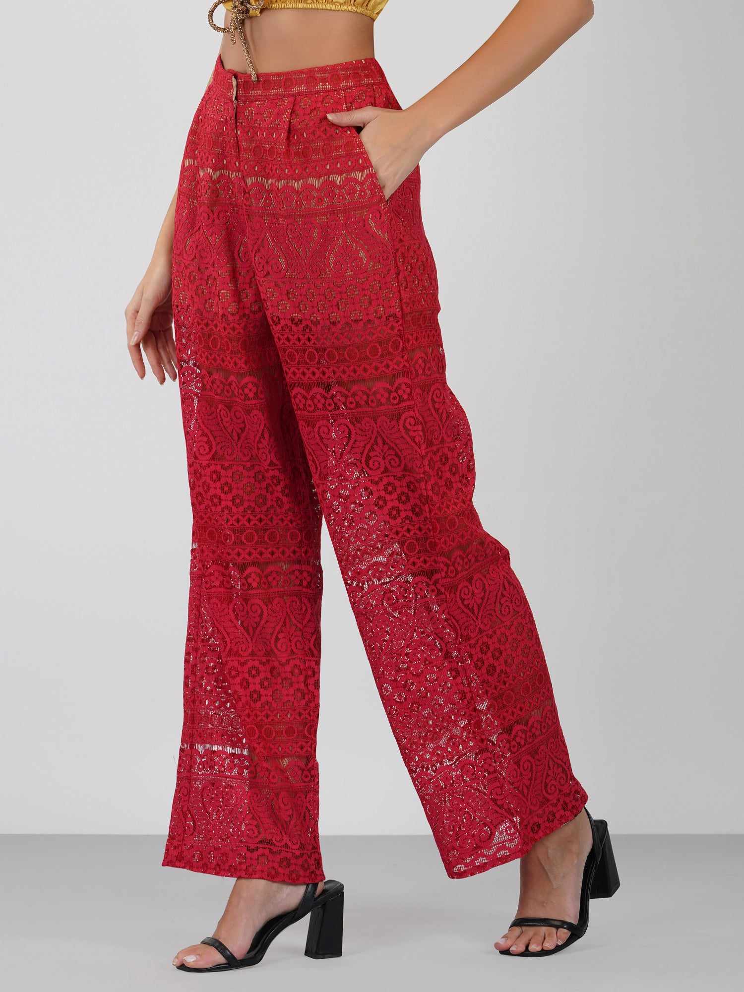 red lace wide leg pants
