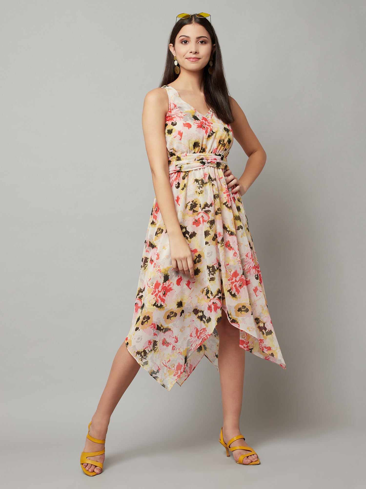 high low printed midi dress