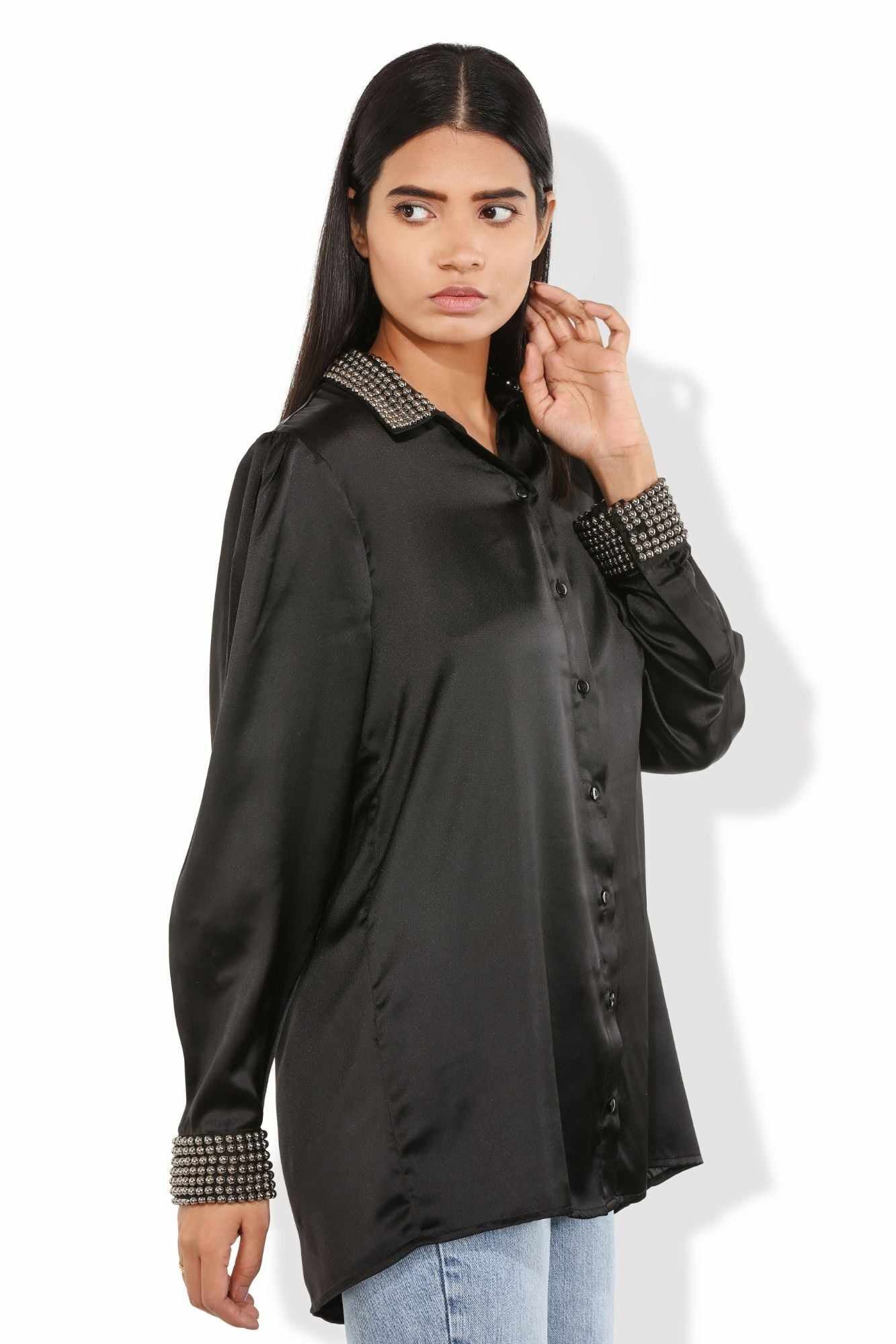 plush black satin soft shirt