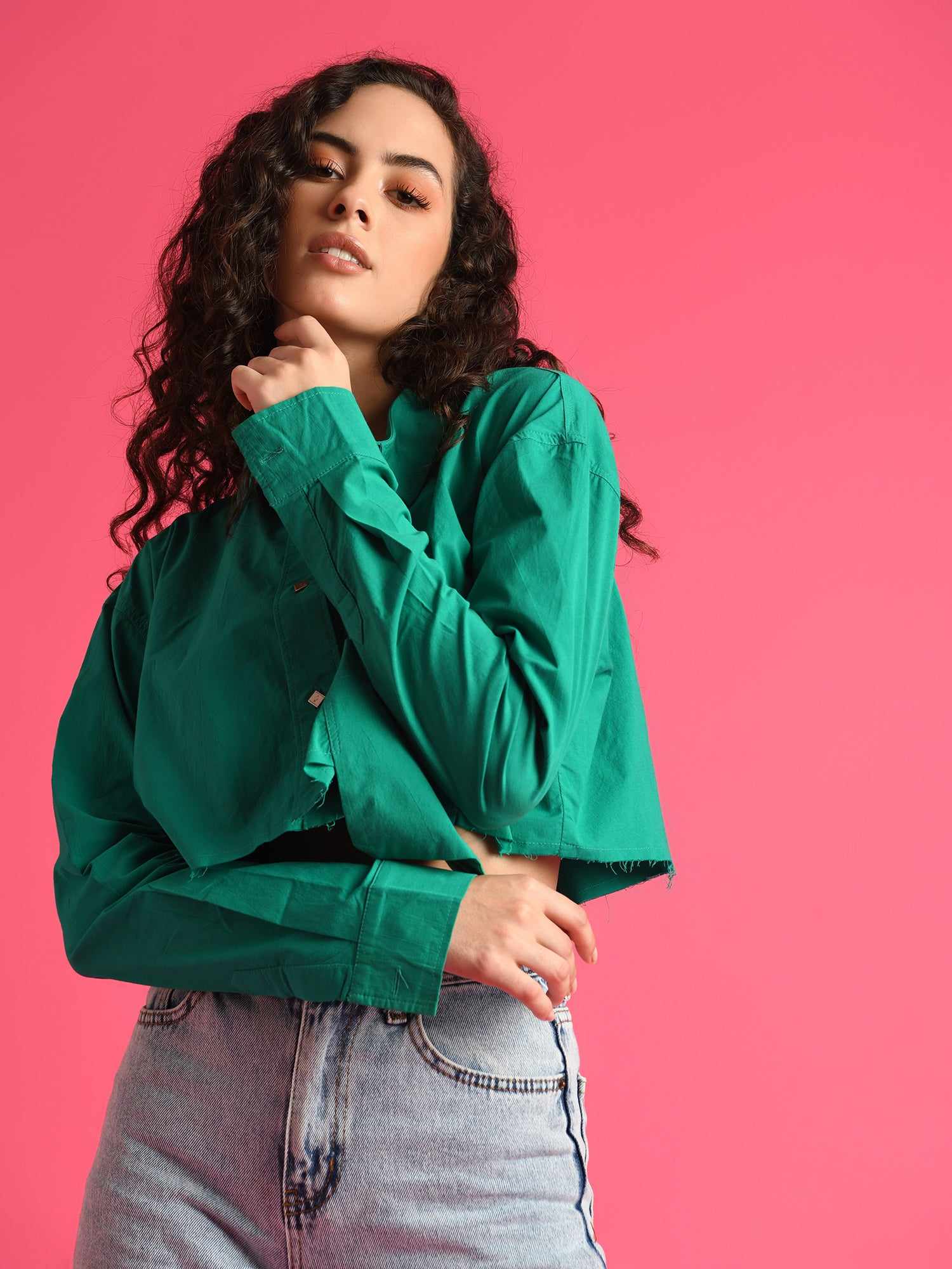 deluxe party on crop green shirt
